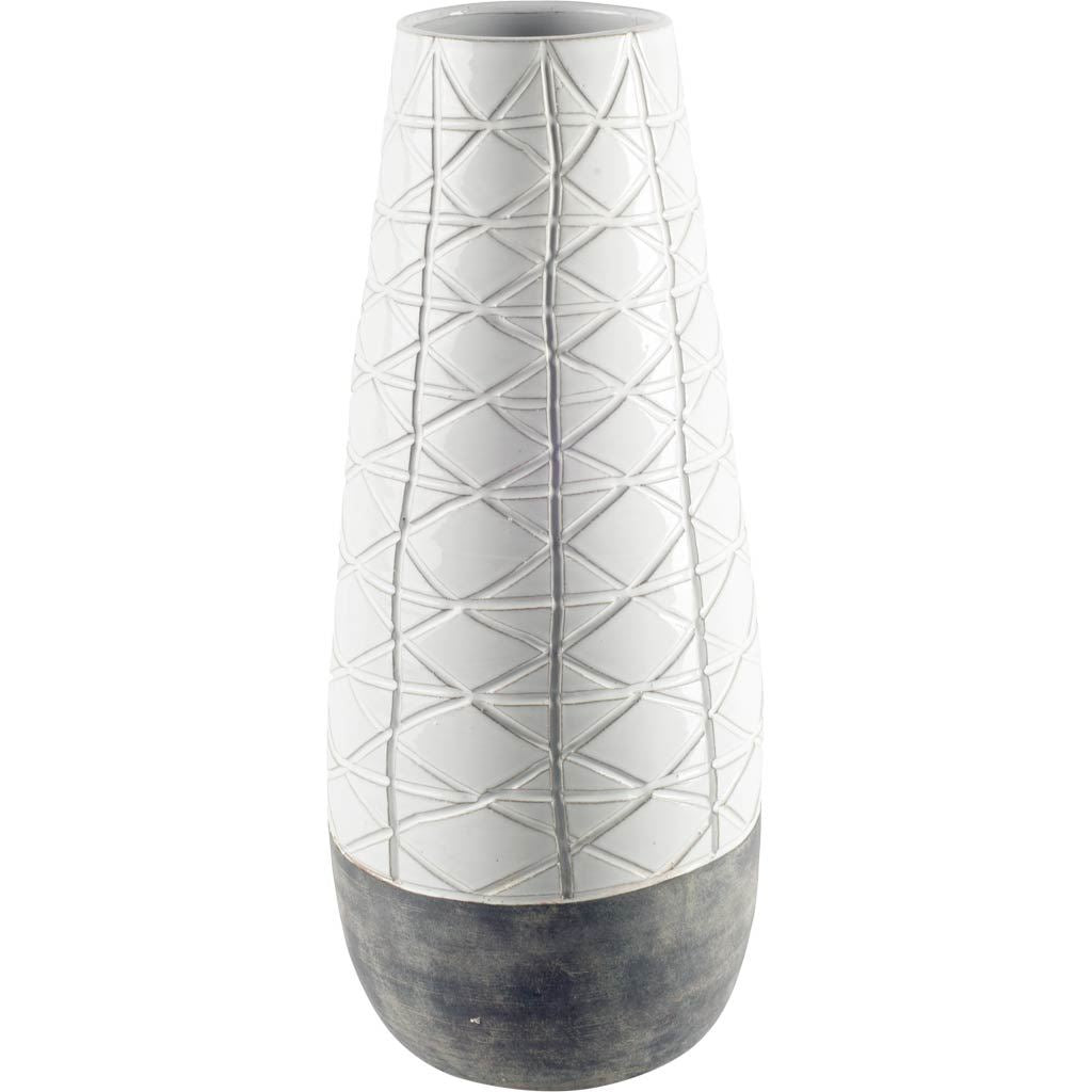 Harrier II Large Gray Ceramic Dark Base White Vase - Central Designs