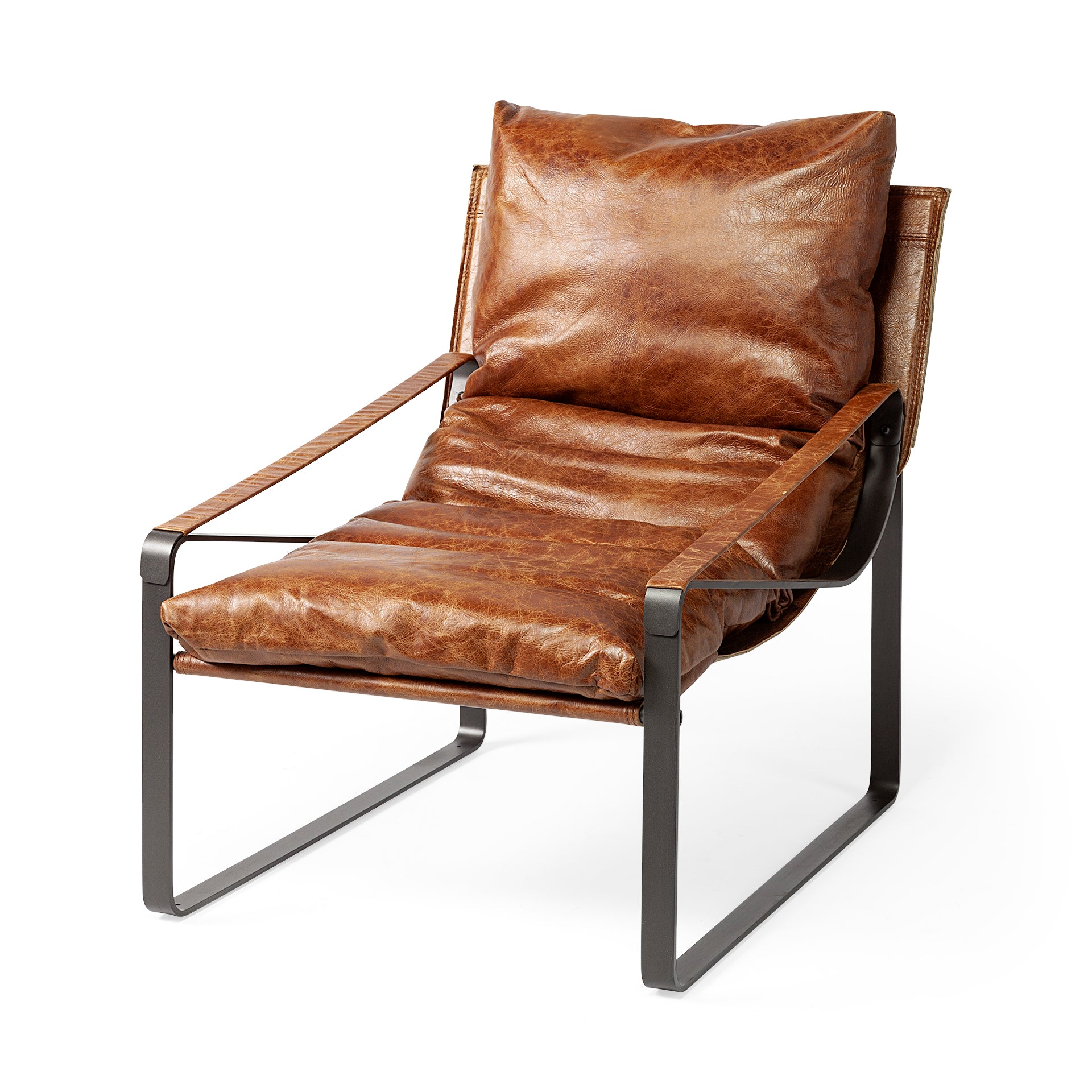 Hornet I 27.0L x 35.0W x 36.0H Brown Leather Unibody Seat w/ Black Metal Frame Accent Chair - Central Designs