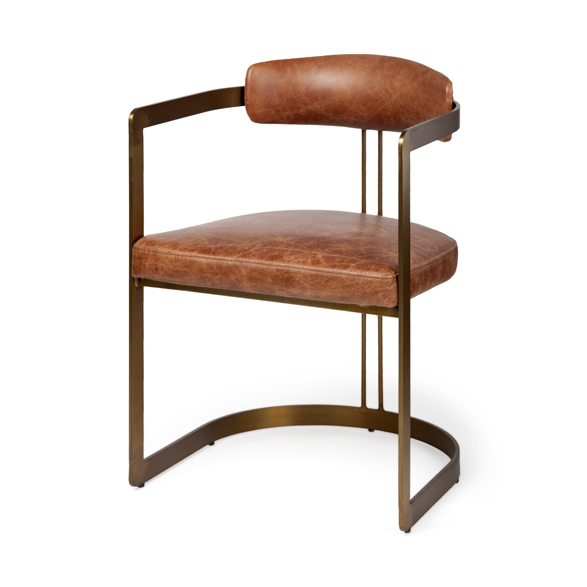 Hollyfield I Brown Leather Seat Gold Iron Frame Dining Chair - Central Designs