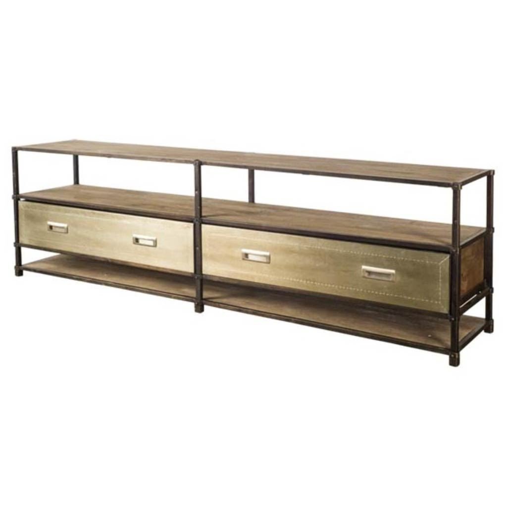 Farrow 72.5L x 14W x 20H Brass Wood and Metal TV Stand Media Console with Storage, TV up to 83" - Central Designs