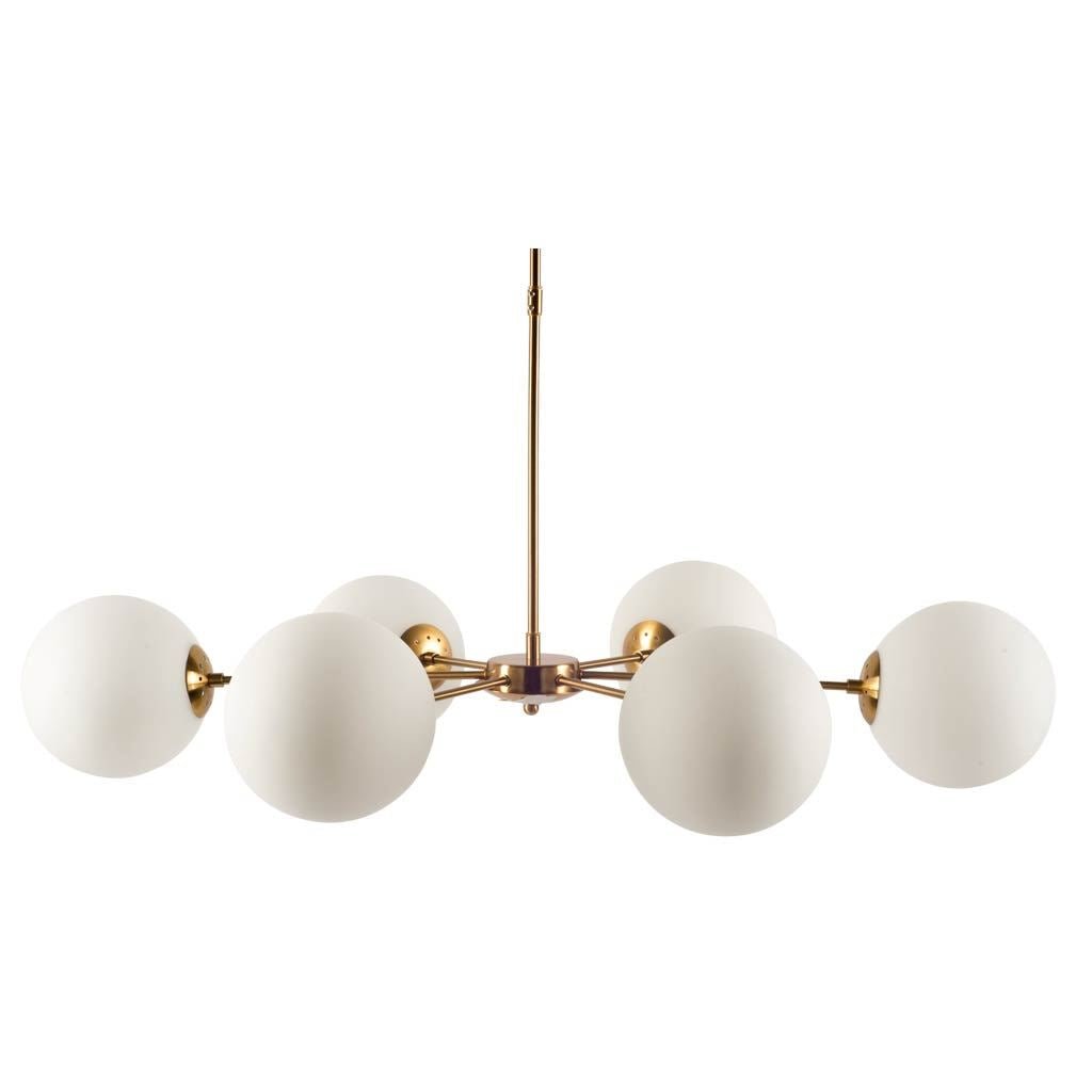 Lahey (28.3"Lx 44"Wx21"H) Gold Multi - Arm w/ Frosted Glass Globe Six Bulb Chandelier - Central Designs