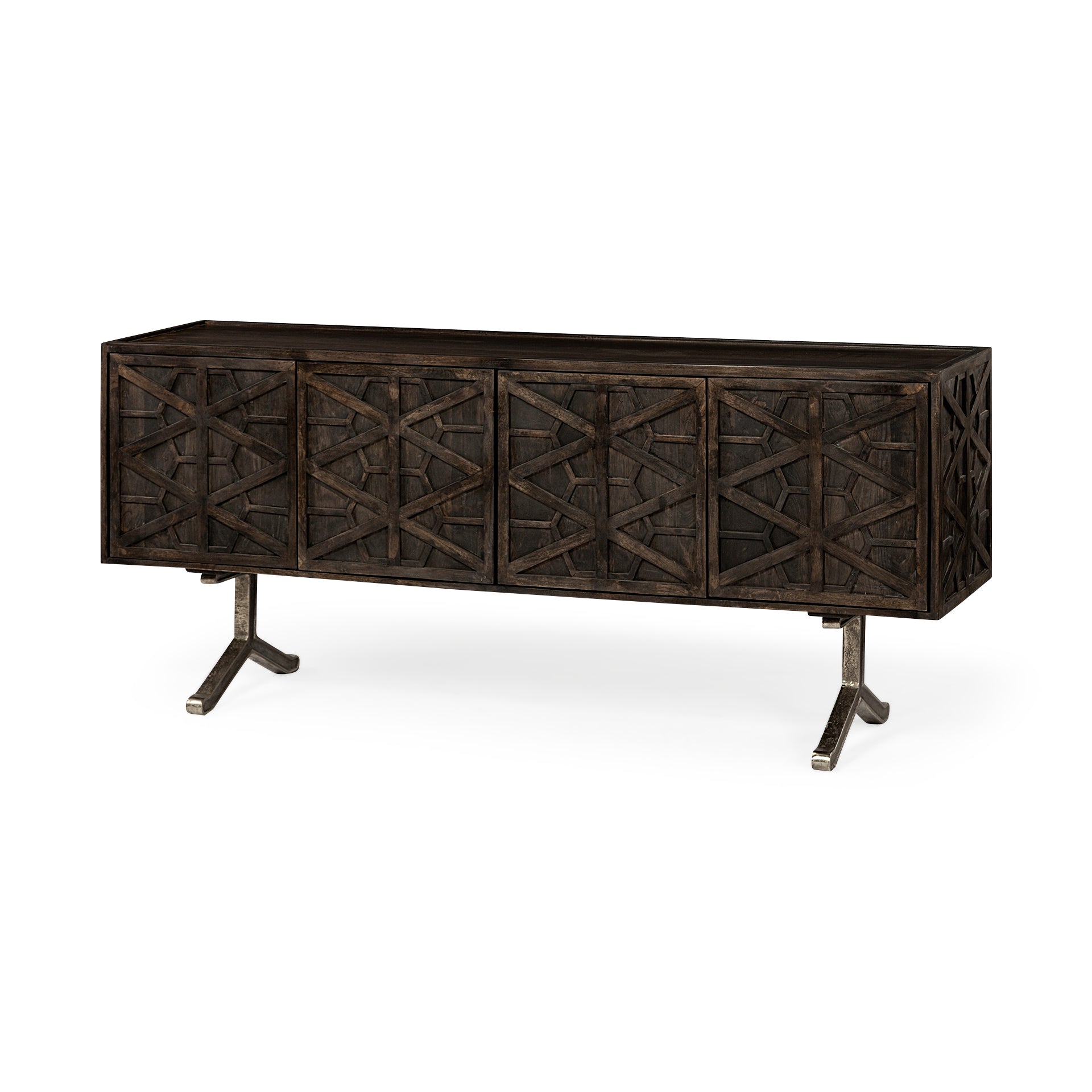Hollandsworth 73.5x19x32 Brown Solid Wood Body W/Nickel Finish Metal Legs Sideboard - Central Designs