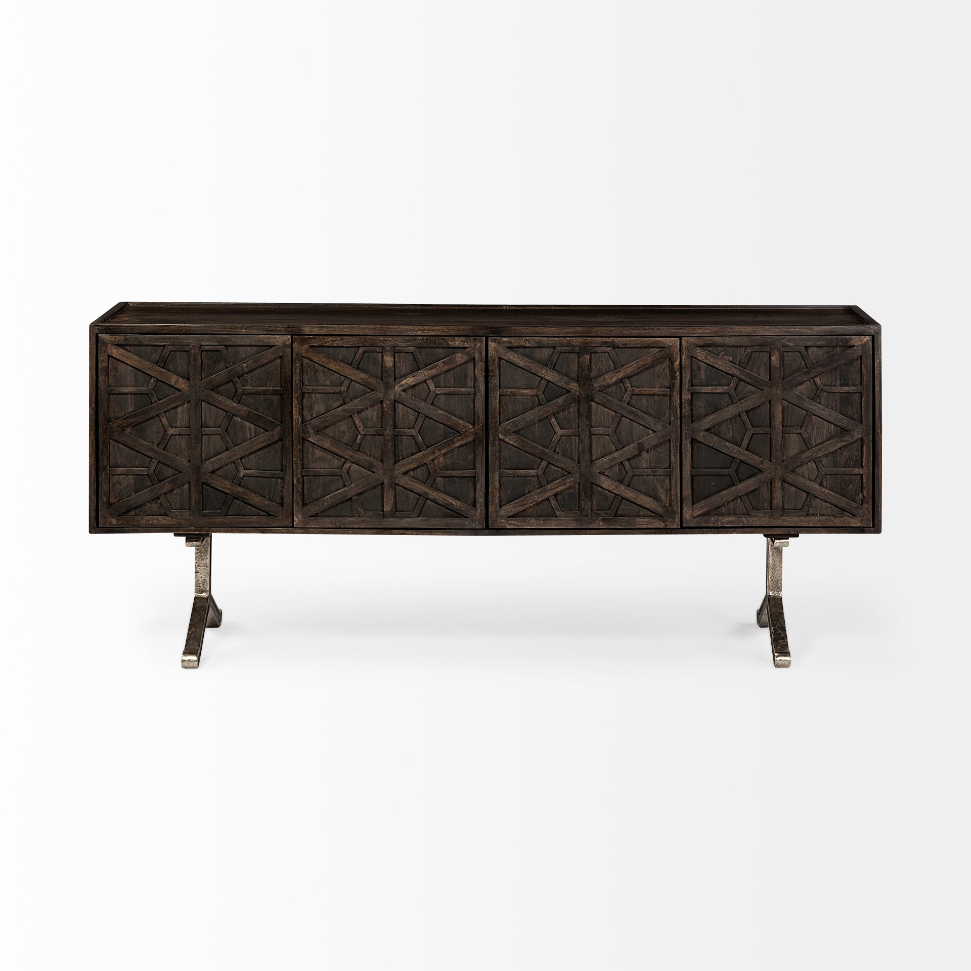 Hollandsworth 73.5x19x32 Brown Solid Wood Body W/Nickel Finish Metal Legs Sideboard - Central Designs