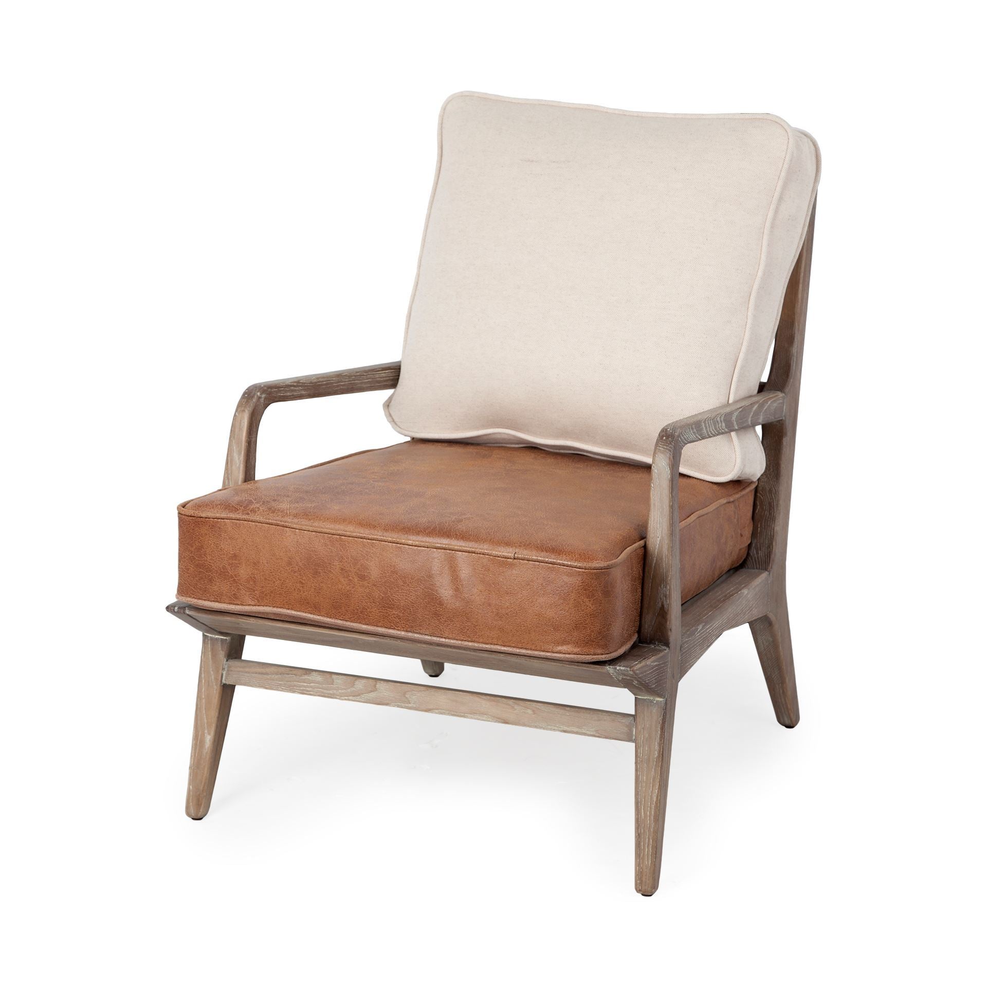 Harman II Cream Fabric and Brown Leather Seat Accent Chair - Central Designs