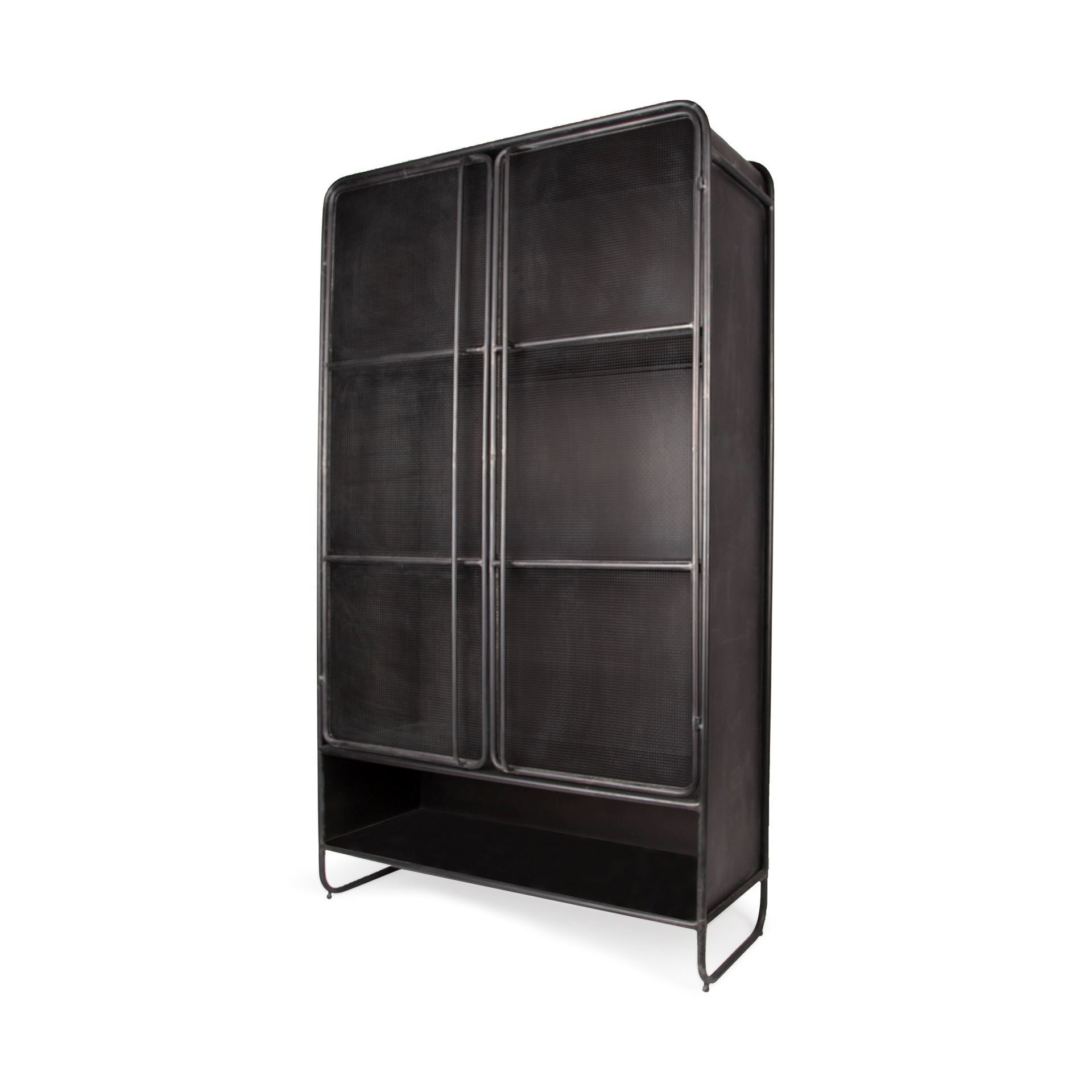 Klaus 74.5" H Dark Brown Polished Metal Mesh Door Display Cabinet - Central Designs