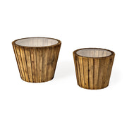 John Paul (Set of 2) 25L x 25W Brown Wood W/ Glass Accent Tables - Central Designs