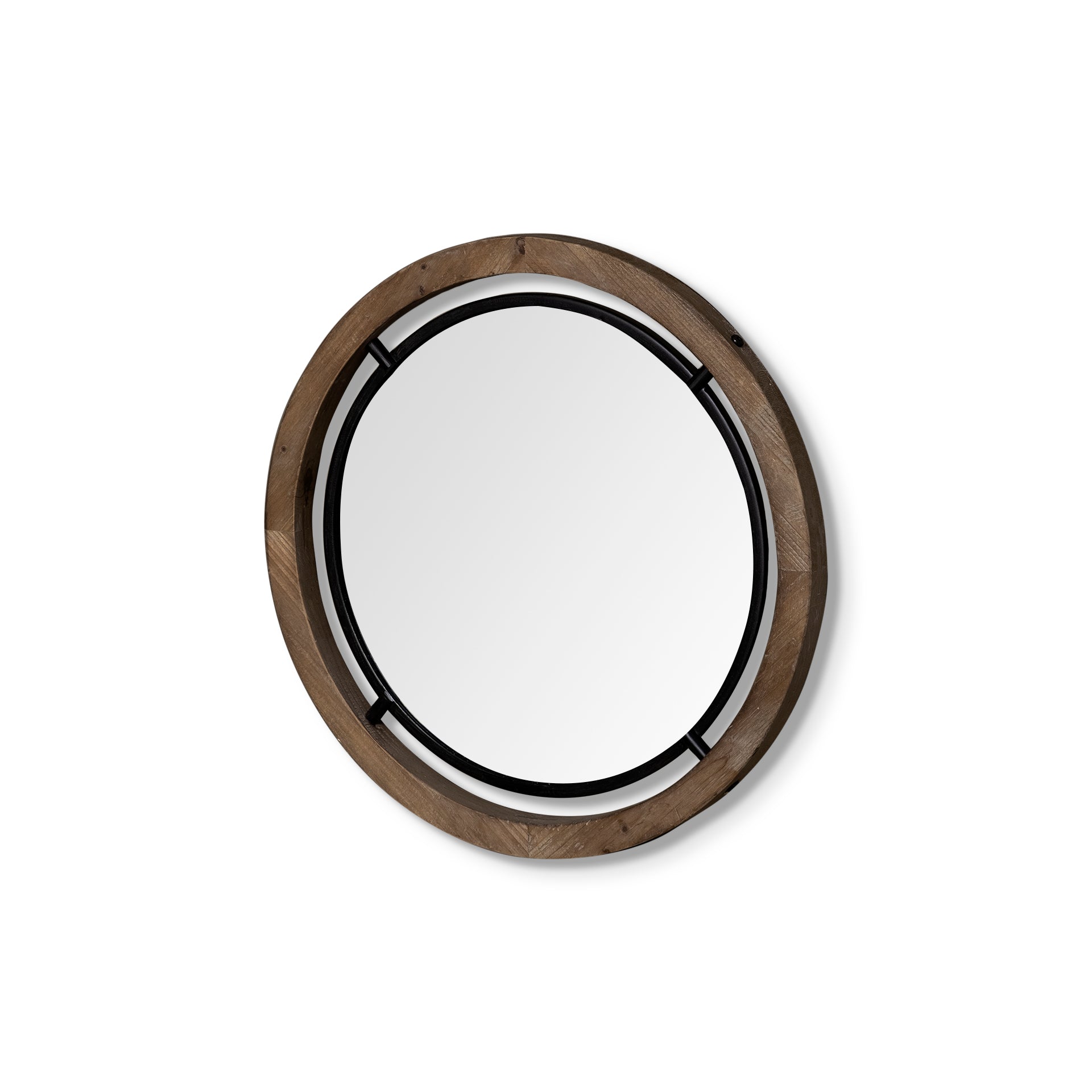 Josi 19" Brown Wood and Black Metal Frame Mirror - Central Designs