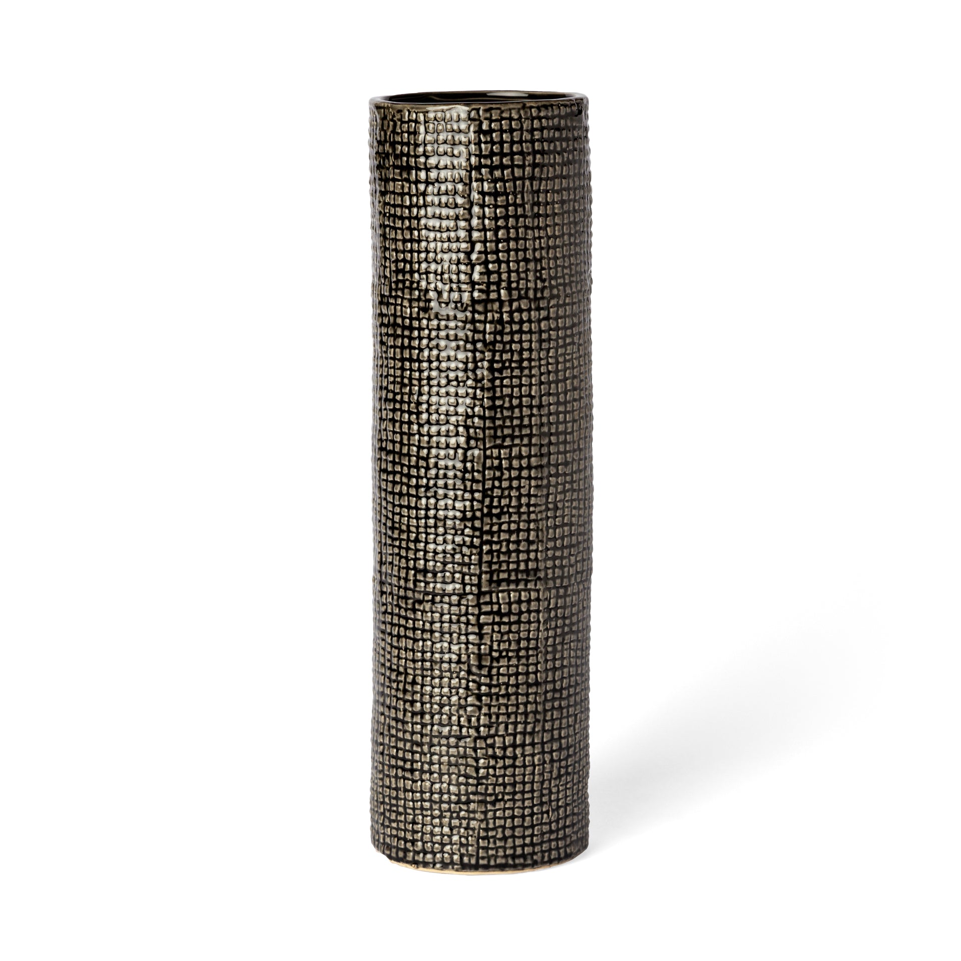 Kona III Large Black/Gold Cylindrical Ceramic Vase - Central Designs