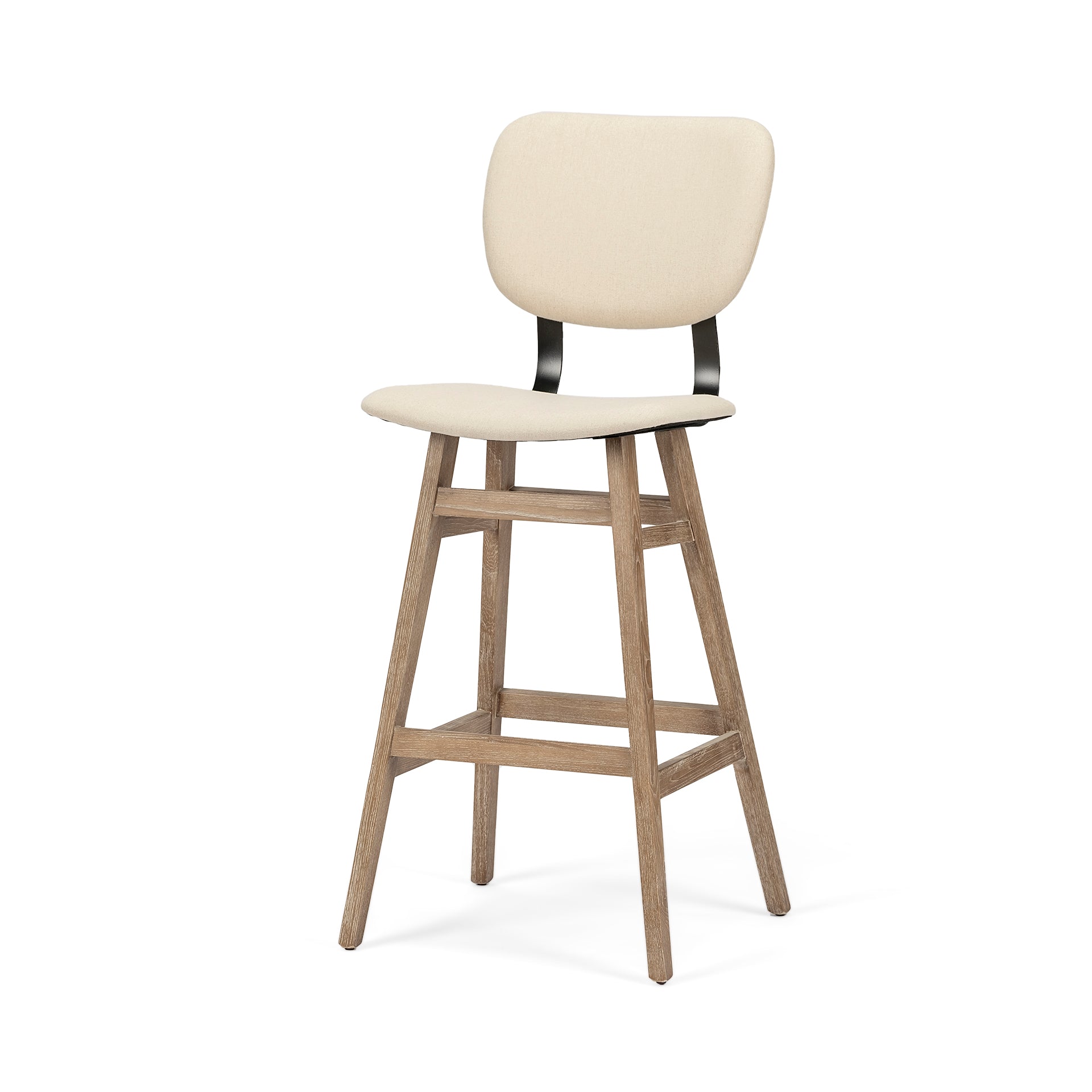Haden 30.25" Seat Height Cream Upholstered Seat Brown Wood Frame Stool - Central Designs