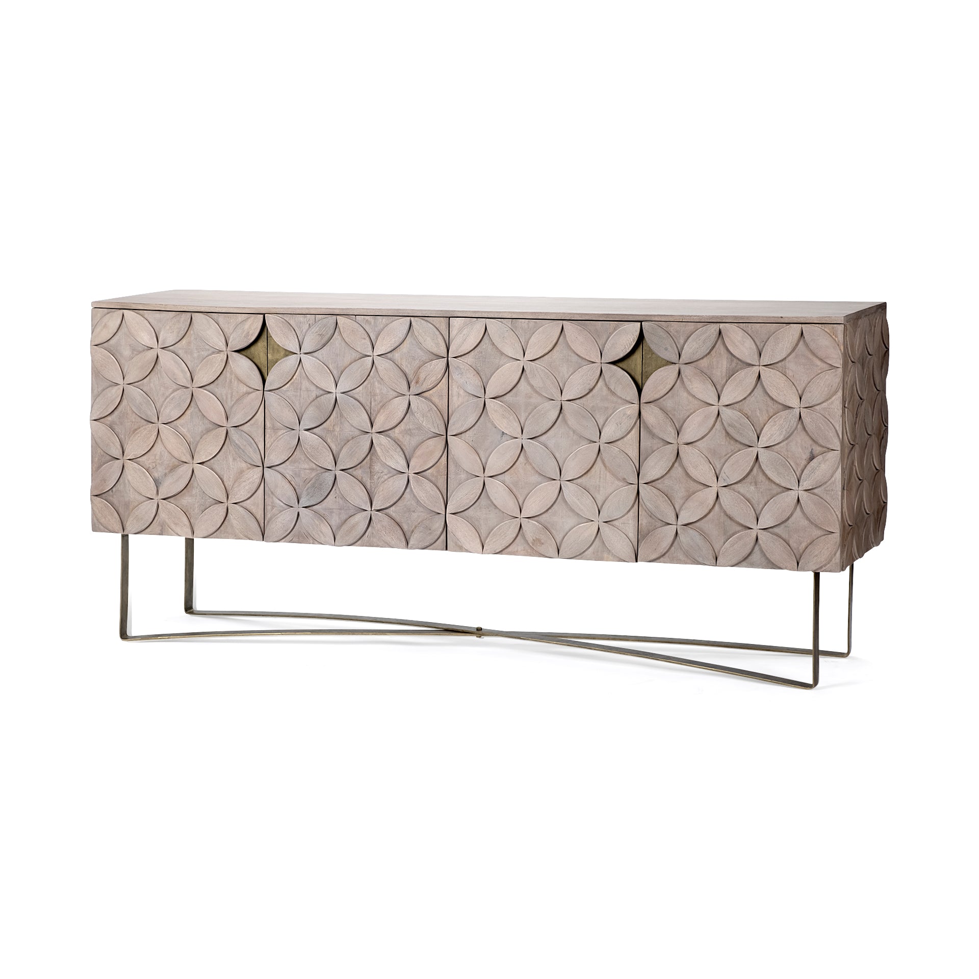 Excelsior I (72x18.3) Solid Wood Gold Metal Base 4 Cabinet Door SideBoard - Central Designs