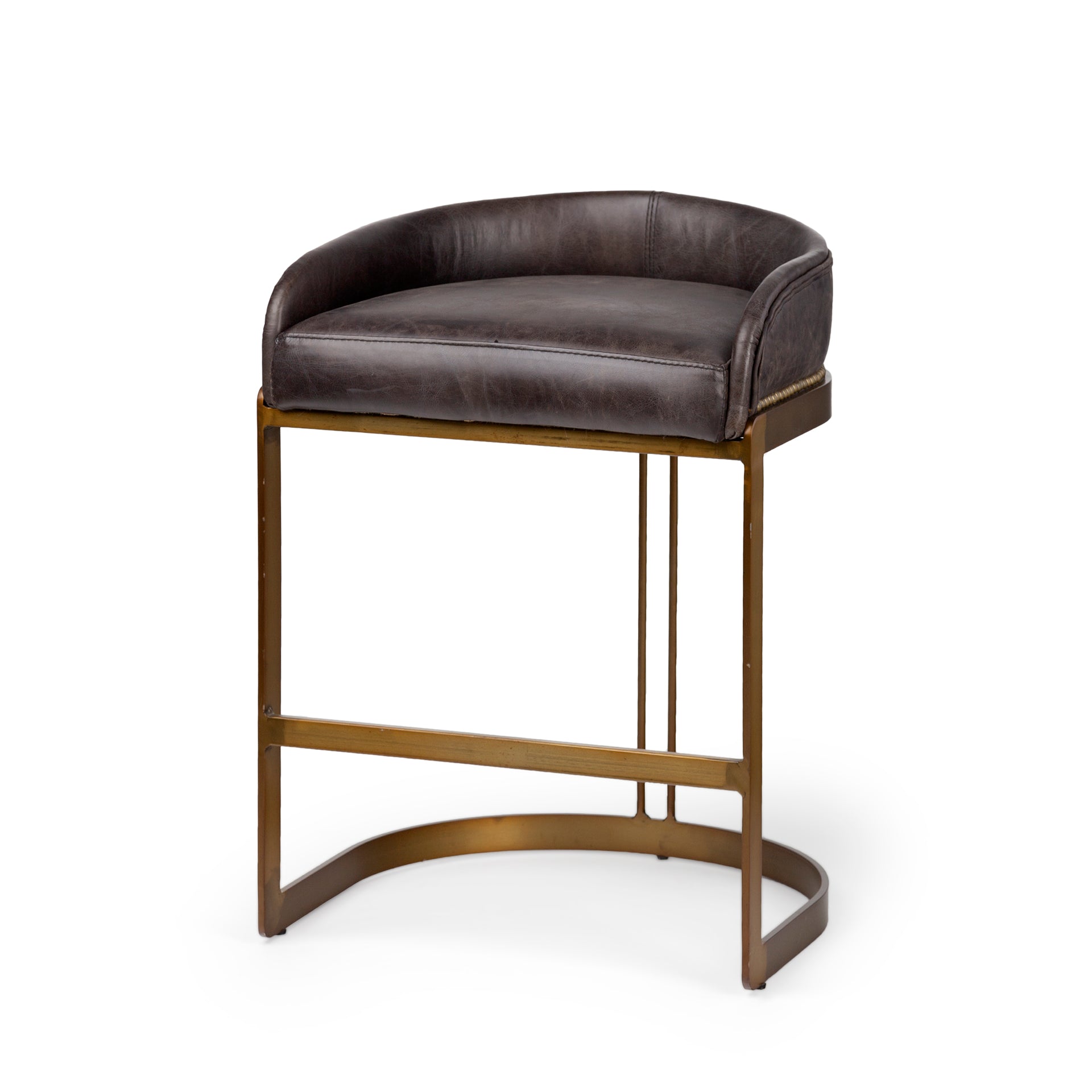 Hollyfield II Black Leather Seat Gold Metal Base Stool - Central Designs