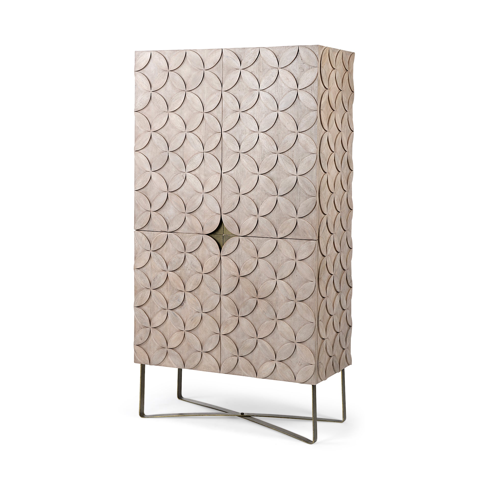 Excelsior II 68.1" H Light Brown Wood Gold Iron Base Storage Cabinet - Central Designs