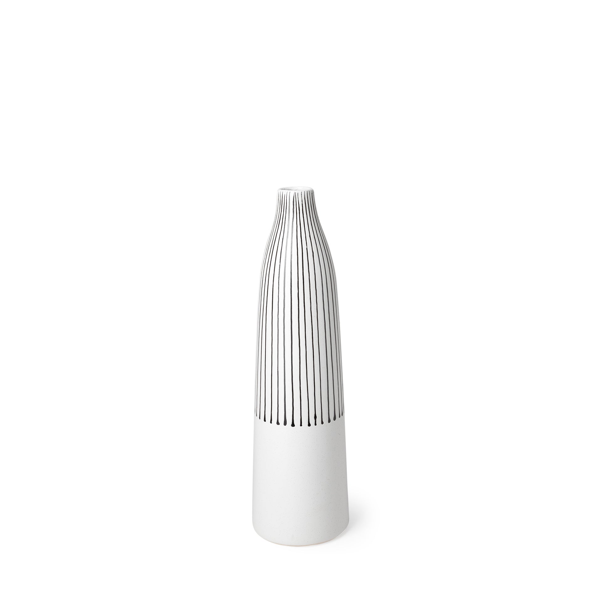Kira I Small White Pinstripe Ceramic Vase - Central Designs