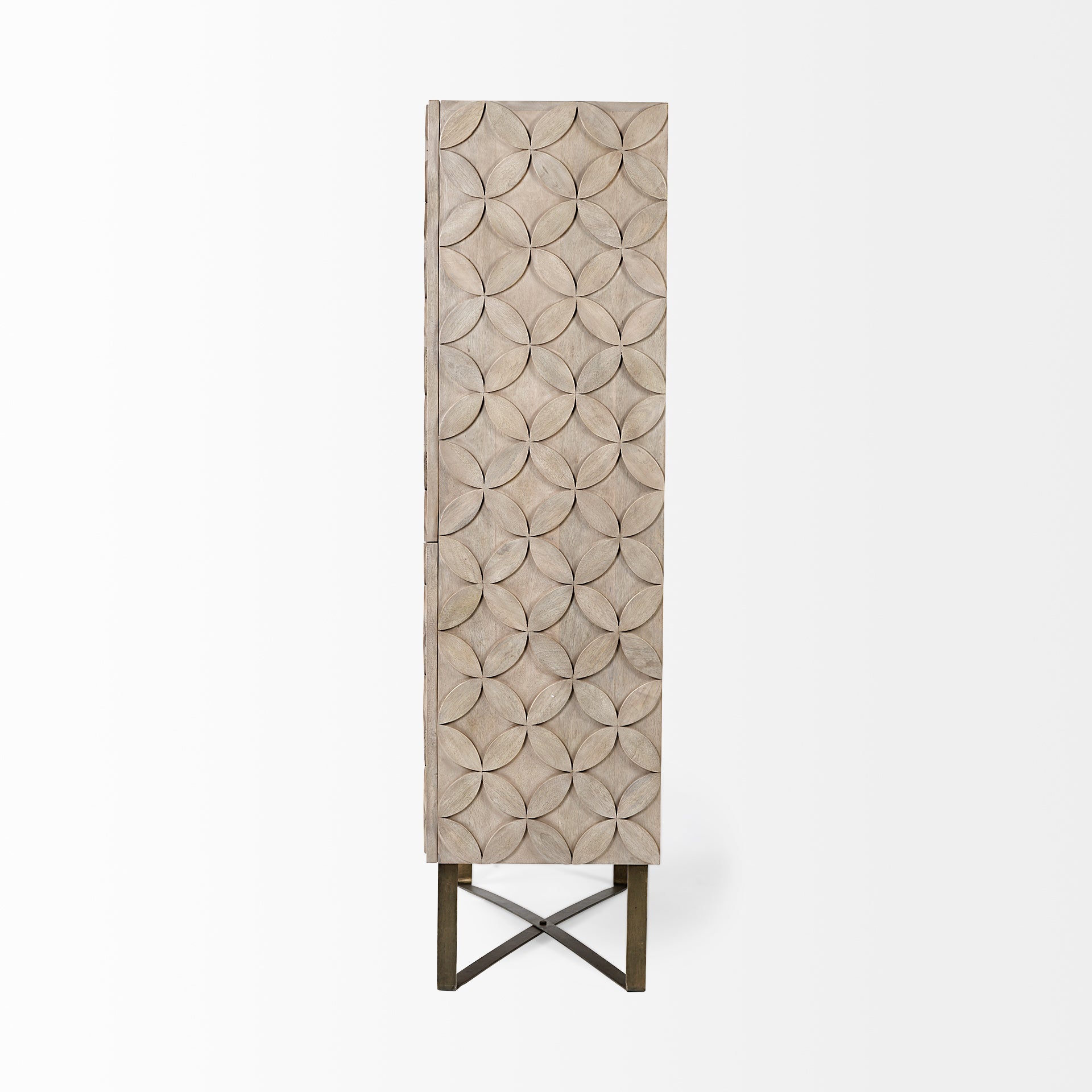 Excelsior II 68.1" H Light Brown Wood Gold Iron Base Storage Cabinet - Central Designs
