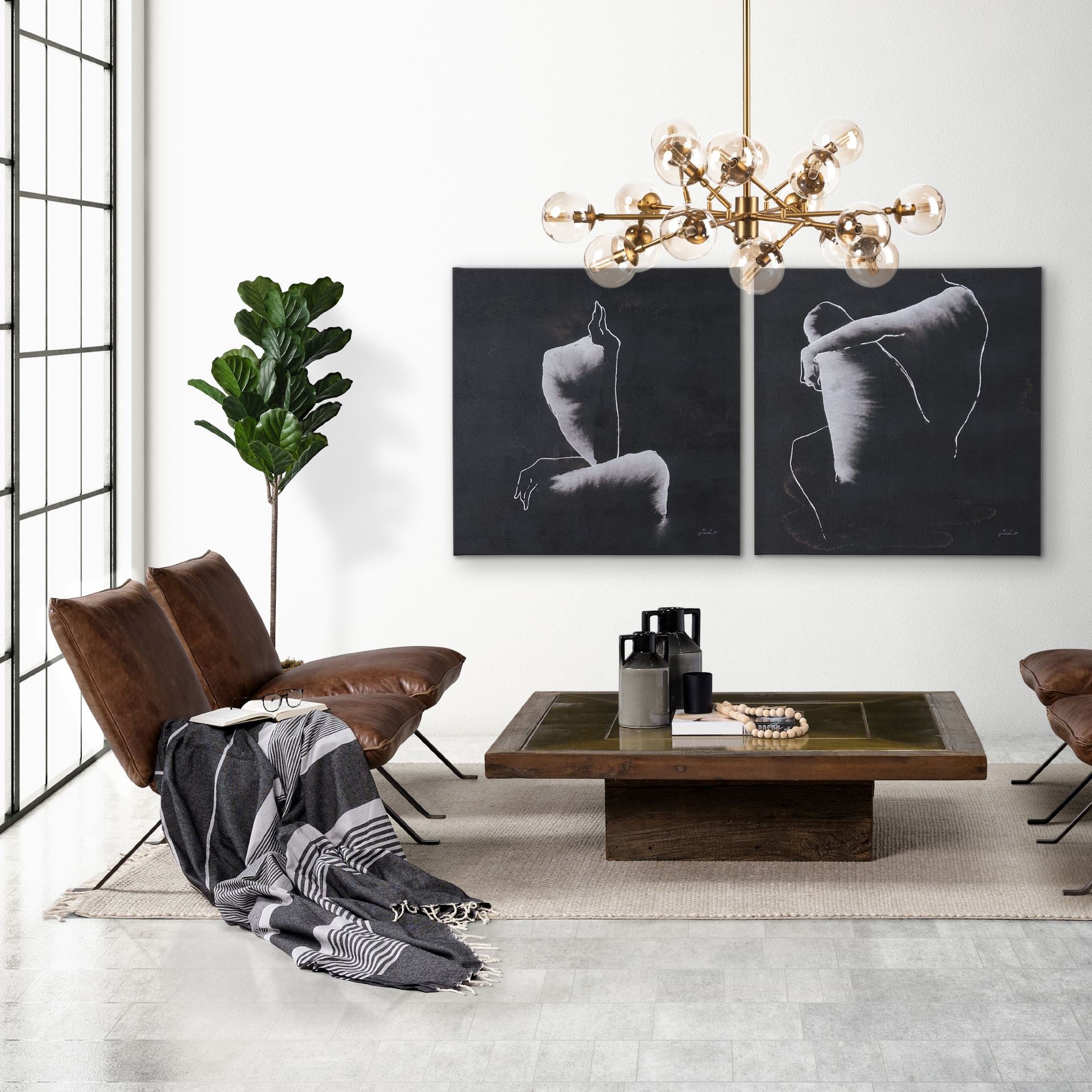 Flavelle I Brown Leather Cushion Seat and Solid Iron Base Accent Chair - Central Designs