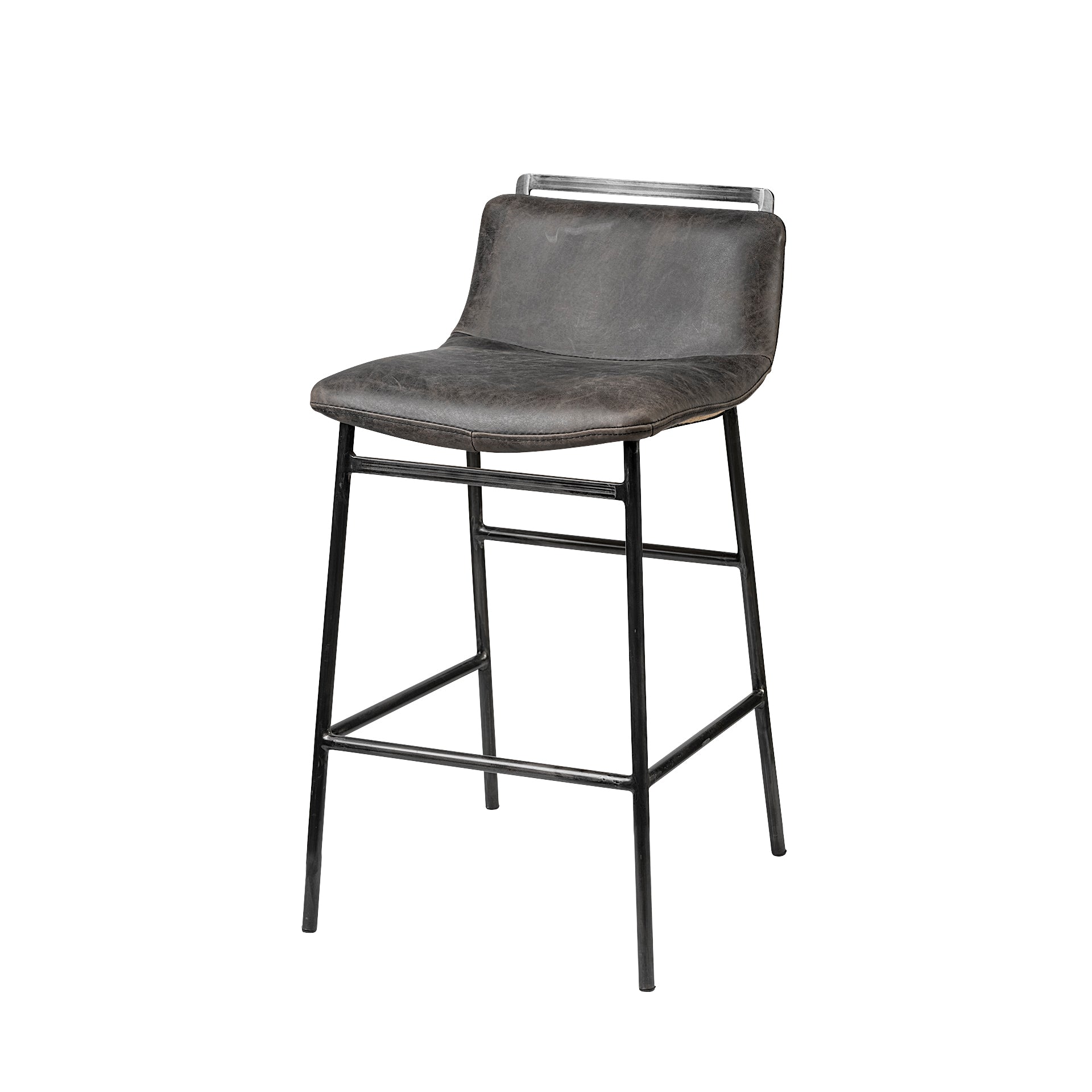 Kavalan 33.5" Total Height Ebony Leather Seat Black Metal Frame Counter Stool - Central Designs