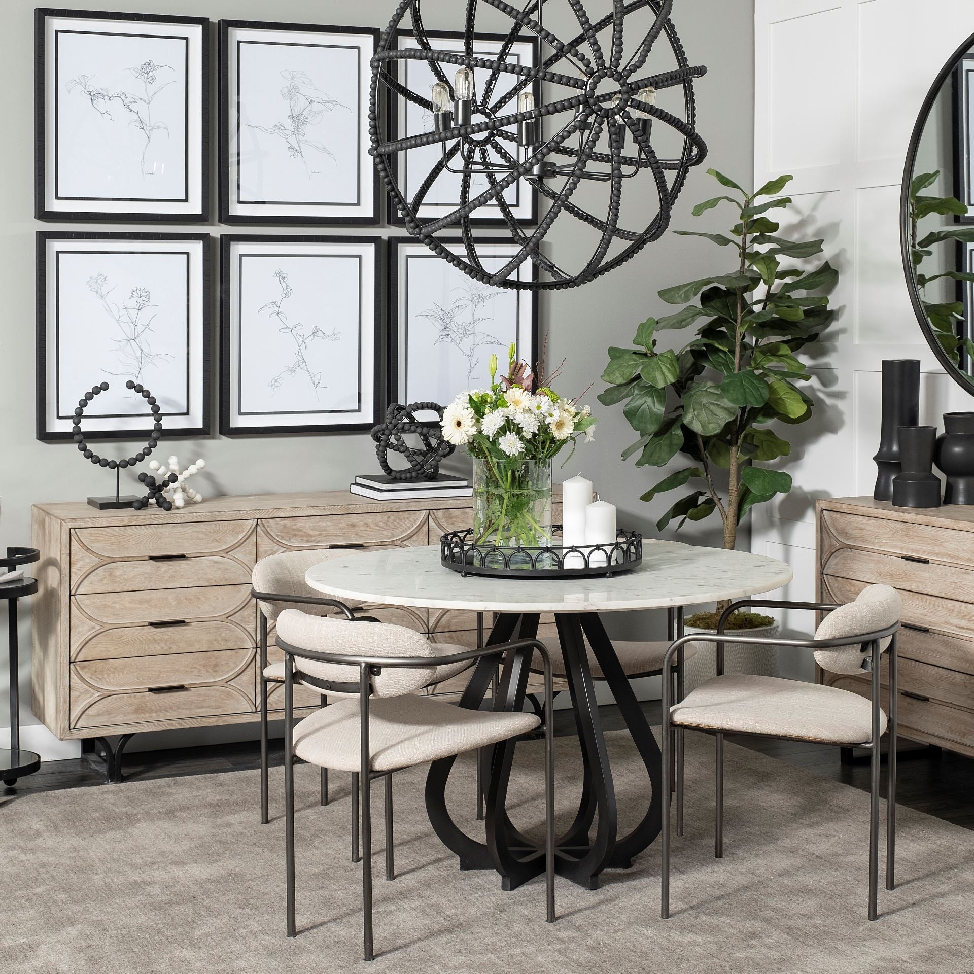 Giselle II Brown Fir Veneer W/Black Metal Leg 9 Drawer Sideboard - Central Designs