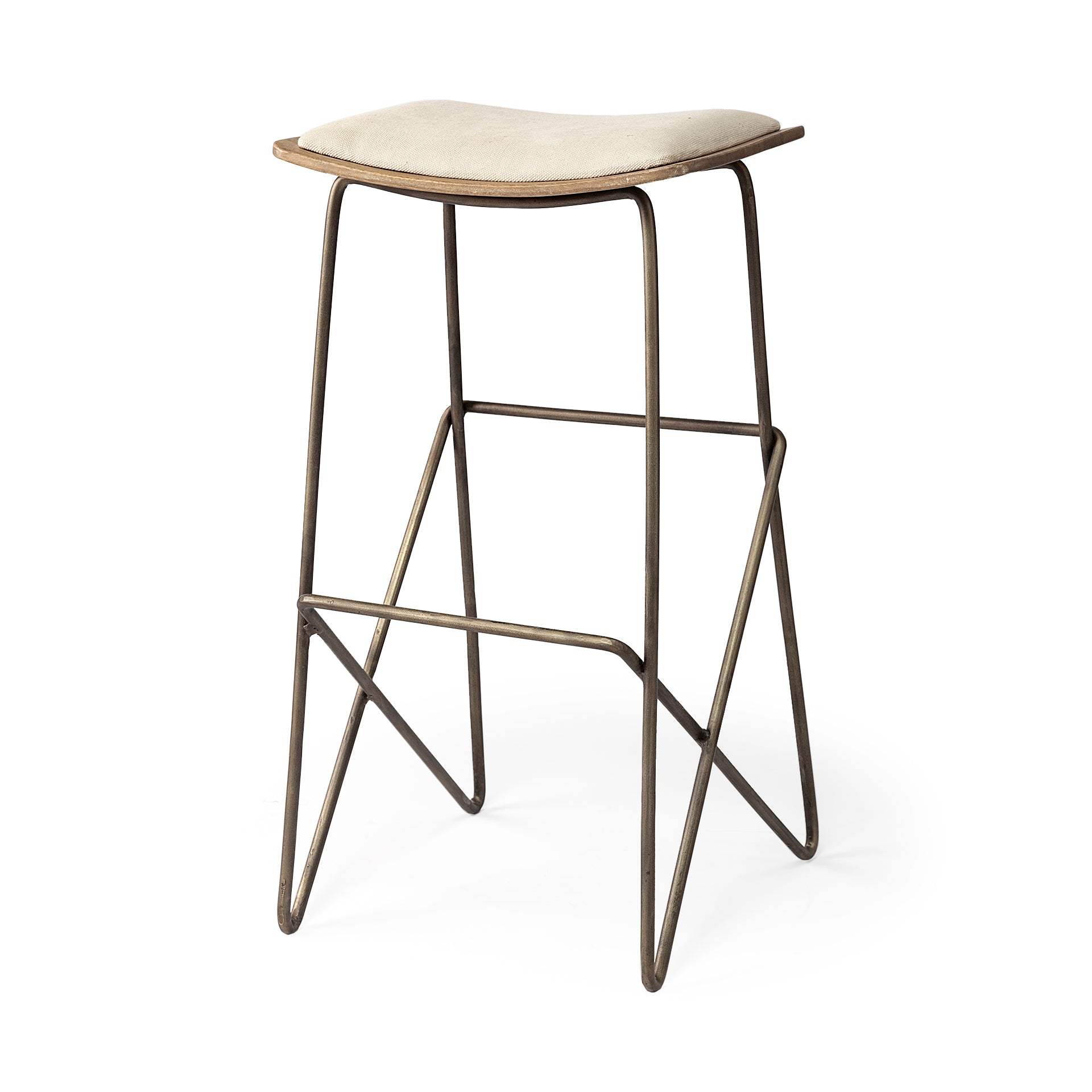 Katniss 30" Total Height Cream Fabric Seat Gold Metal Frame Bar Stool - Central Designs