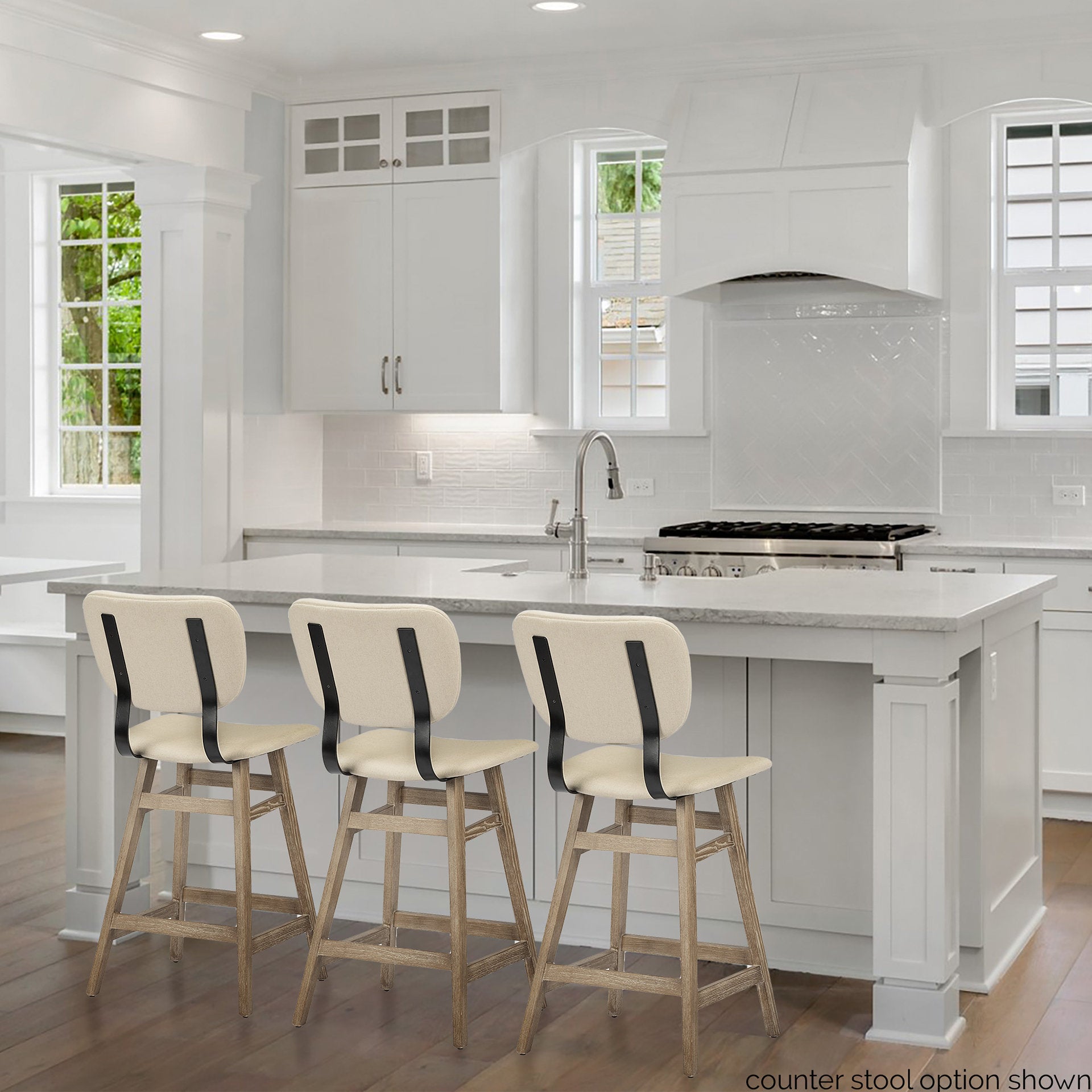 Haden 30.25" Seat Height Cream Upholstered Seat Brown Wood Frame Stool - Central Designs