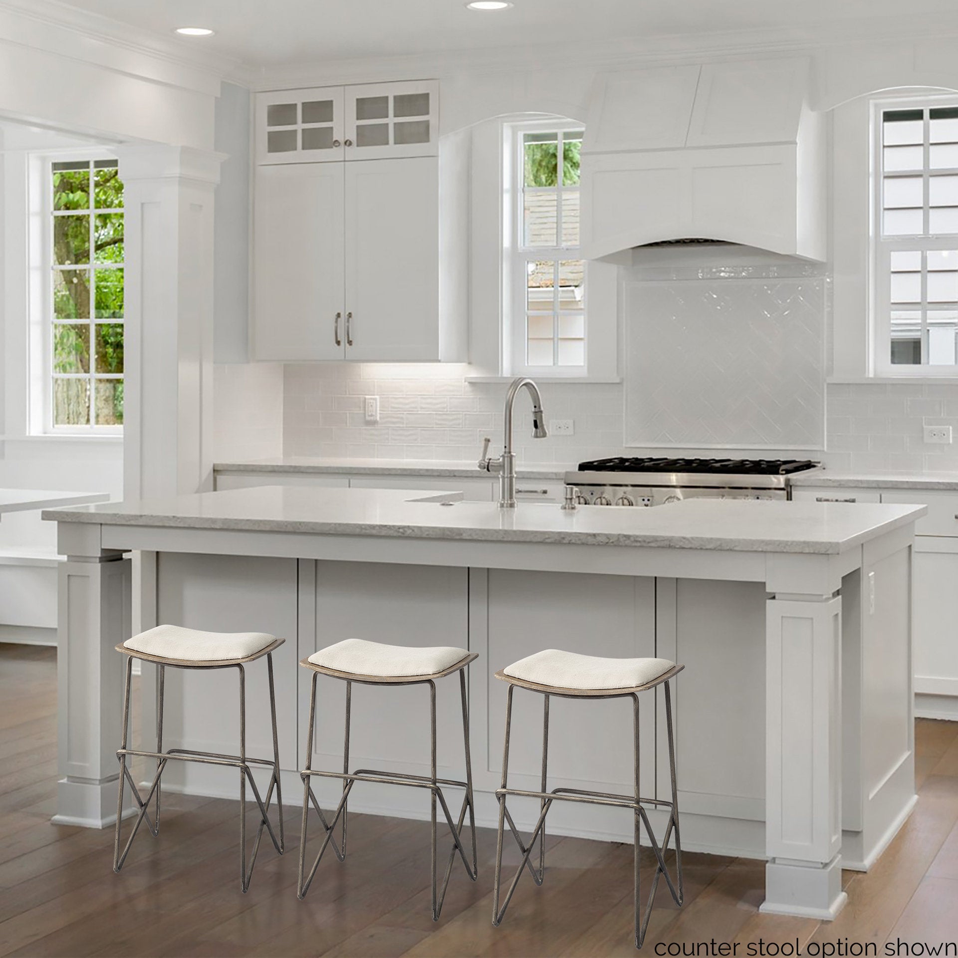 Katniss 30" Total Height Cream Fabric Seat Gold Metal Frame Bar Stool - Central Designs