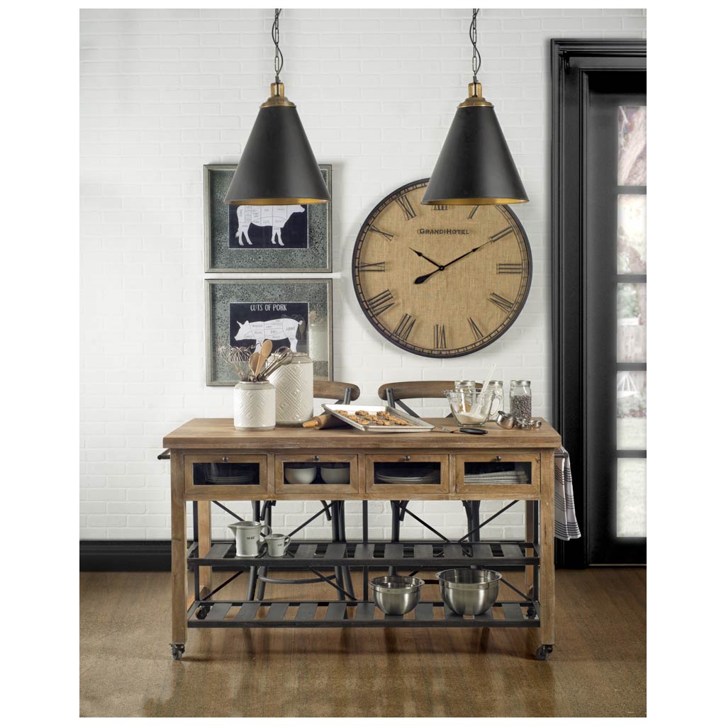Fenton 18.0L x 18.0W x 23.0H Black W/Antiqued Gold Accents Pendant Light - Central Designs
