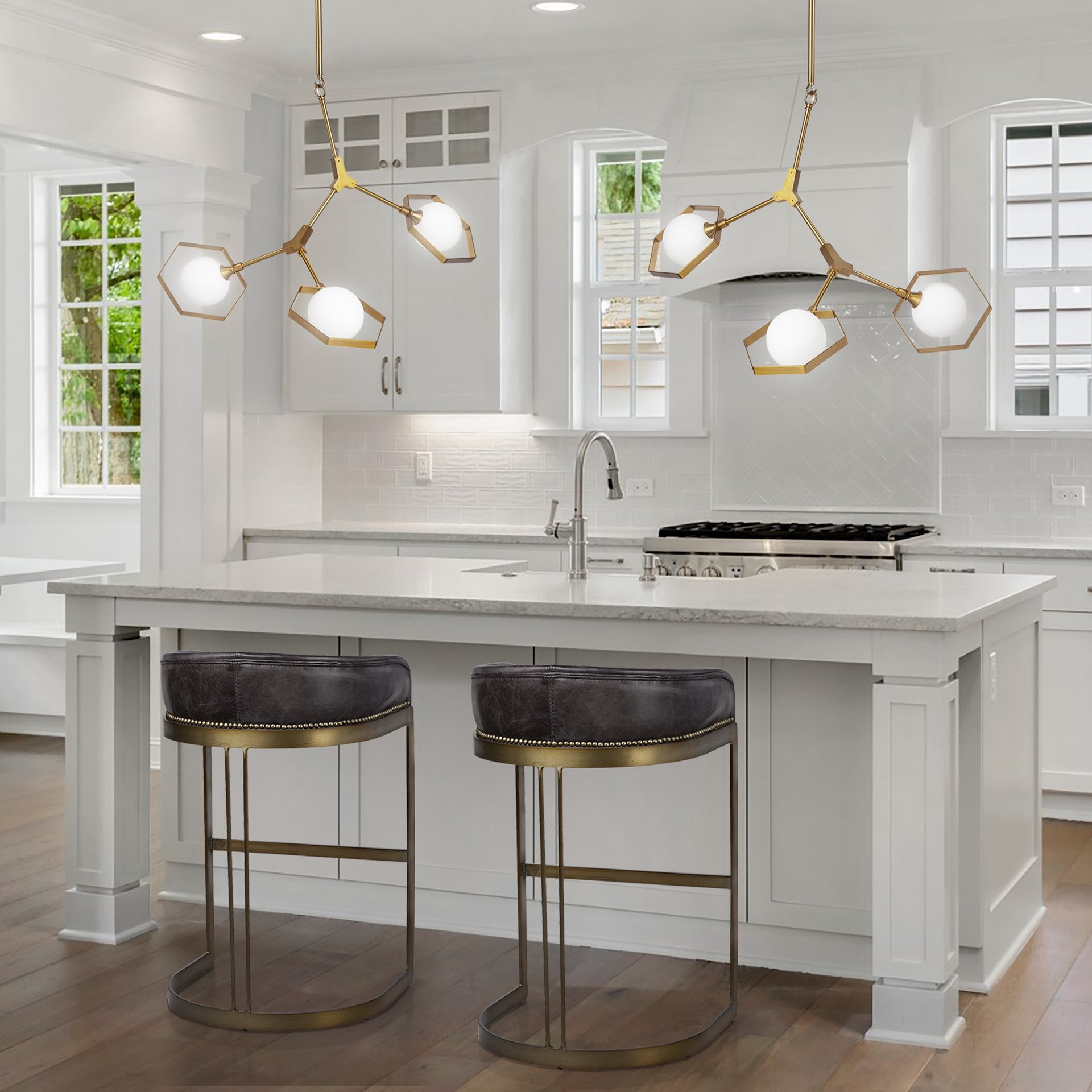 Hollyfield II Black Leather Seat Gold Metal Base Stool - Central Designs