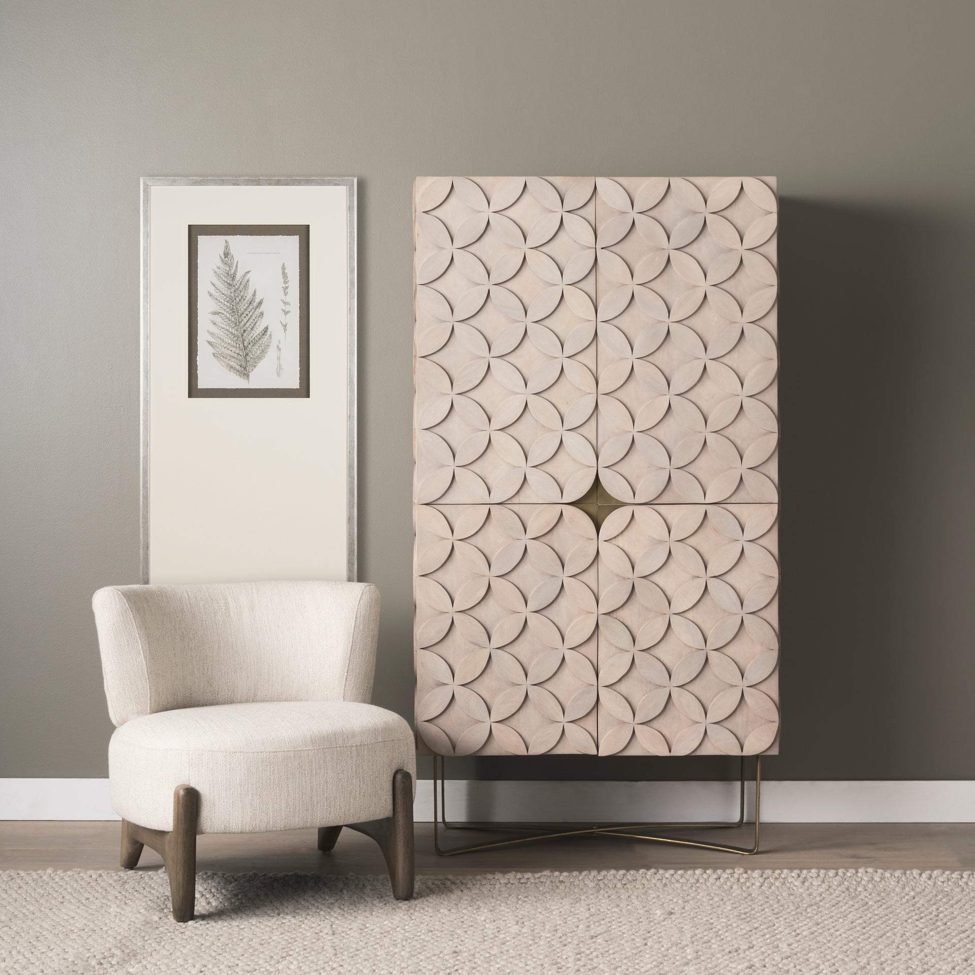Excelsior II 68.1" H Light Brown Wood Gold Iron Base Storage Cabinet - Central Designs