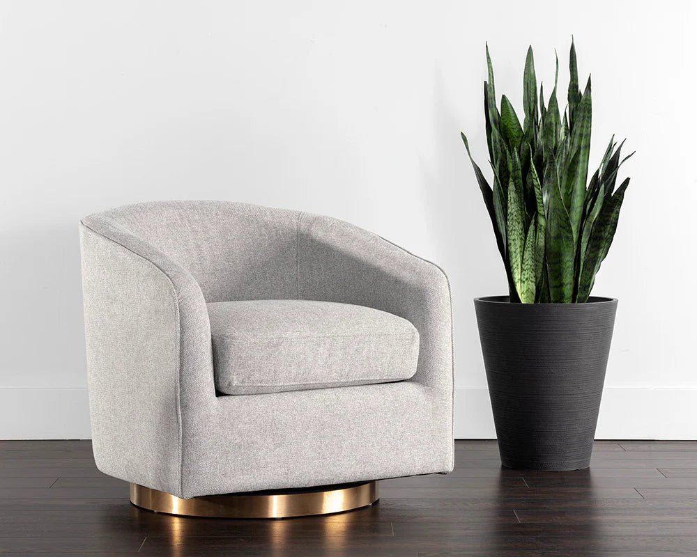 Hazel Swivel Lounge Chair - Gold - Belfast Heather Grey - Central Designs
