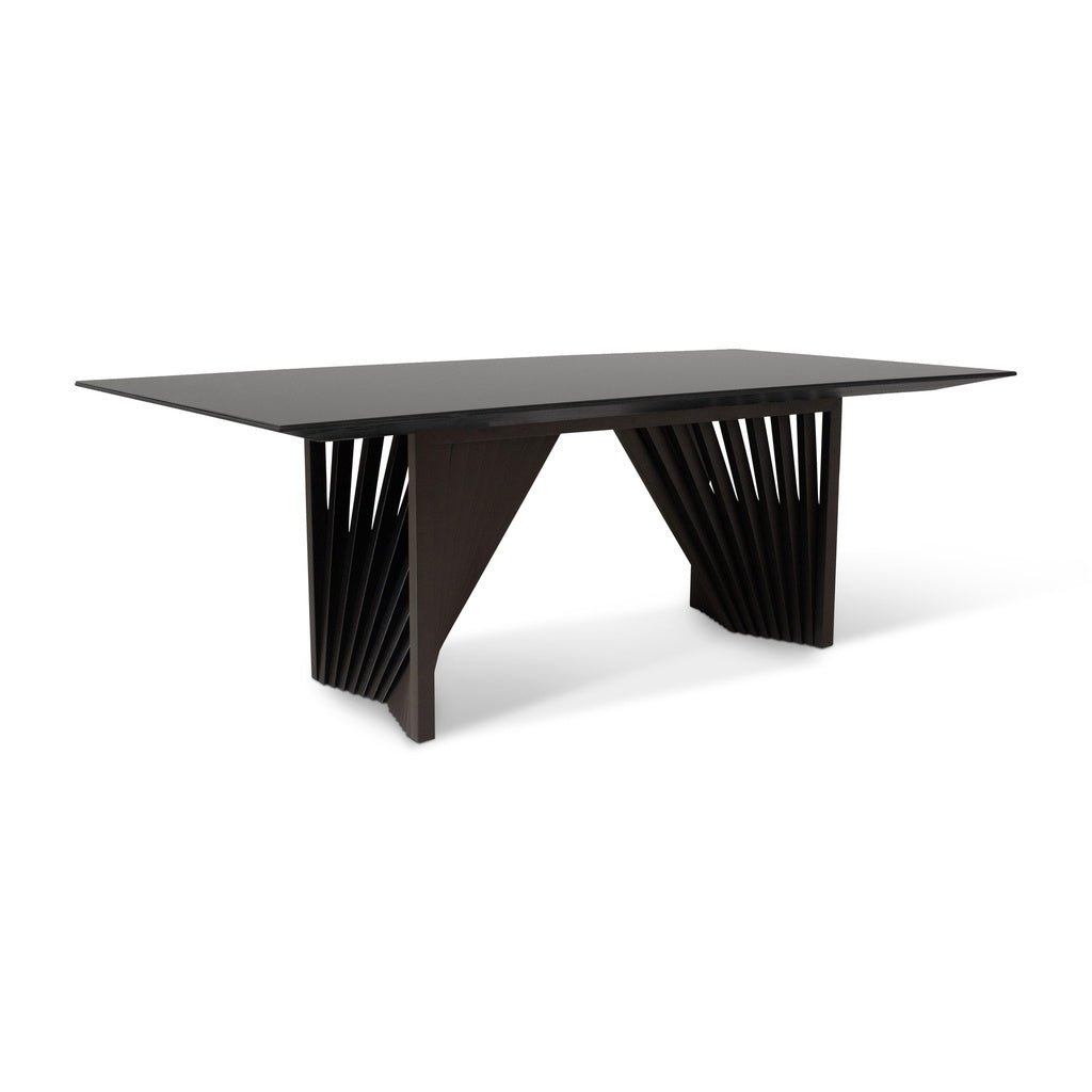 Modern Brazilian - Laguna - Glass Top Dining Table - Ebano Base - Black Top - Central Designs