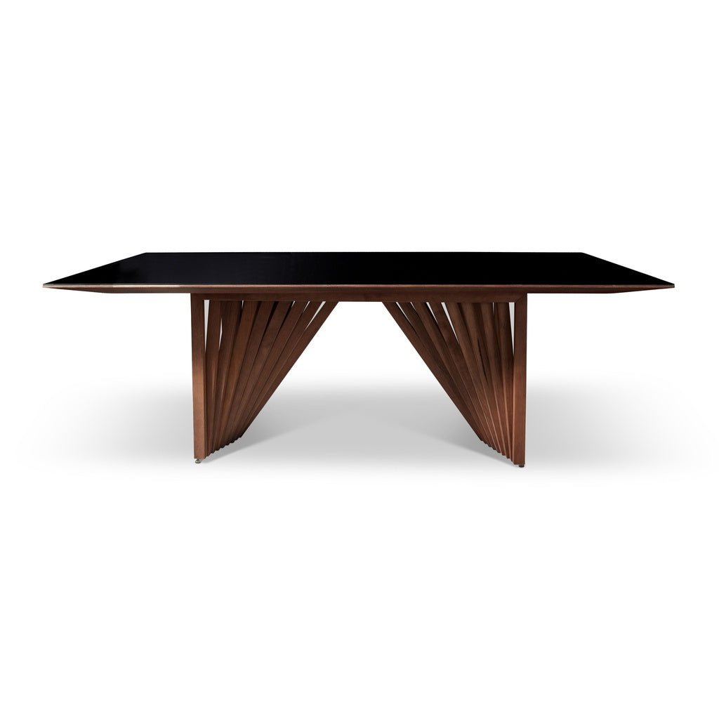 Modern Brazilian - Laguna - Glass Top Dining Table - Nogal Base - Black Top - Central Designs