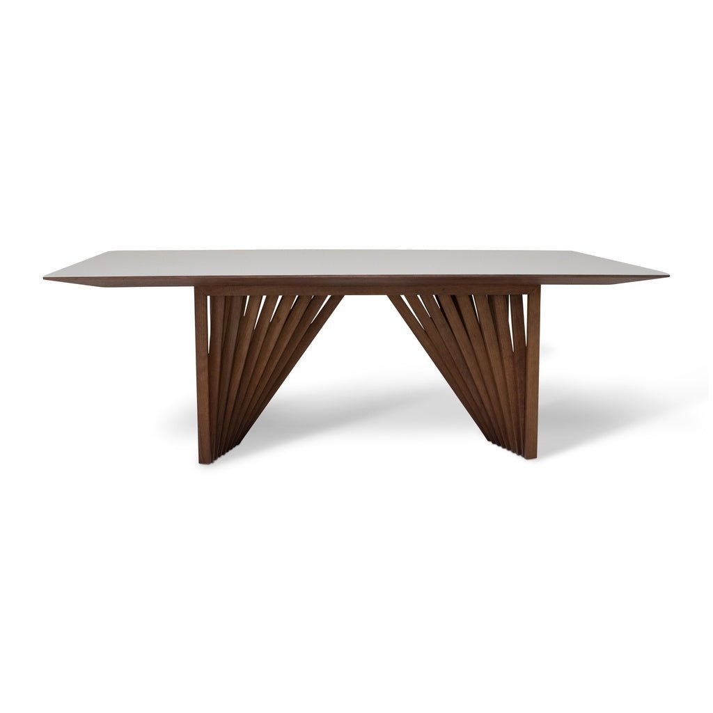 Modern Brazilian - Laguna - Glass Top Dining Table - Nogal Base - Off White Top - Central Designs