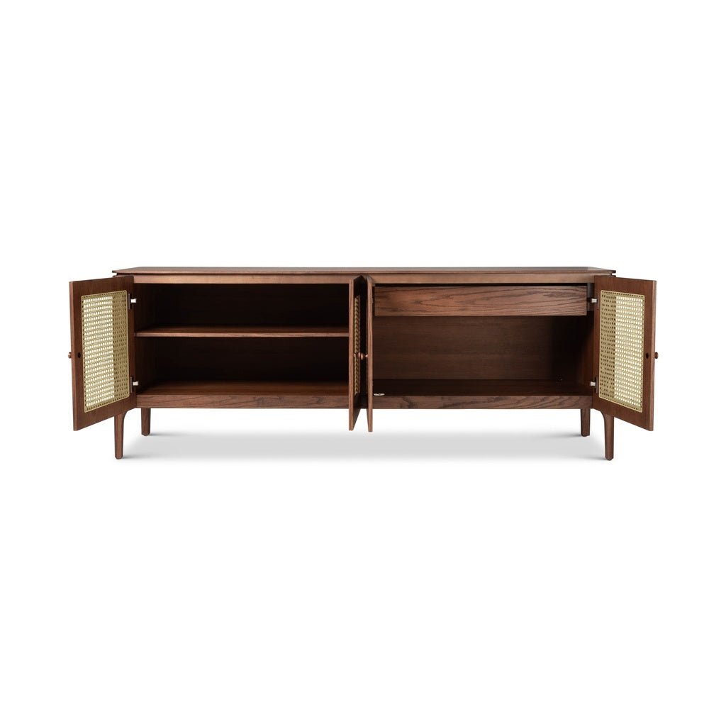 Modern Brazilian - Missione - Cane Buffet - Nogal Frame - Natural Cane Webbing - Central Designs
