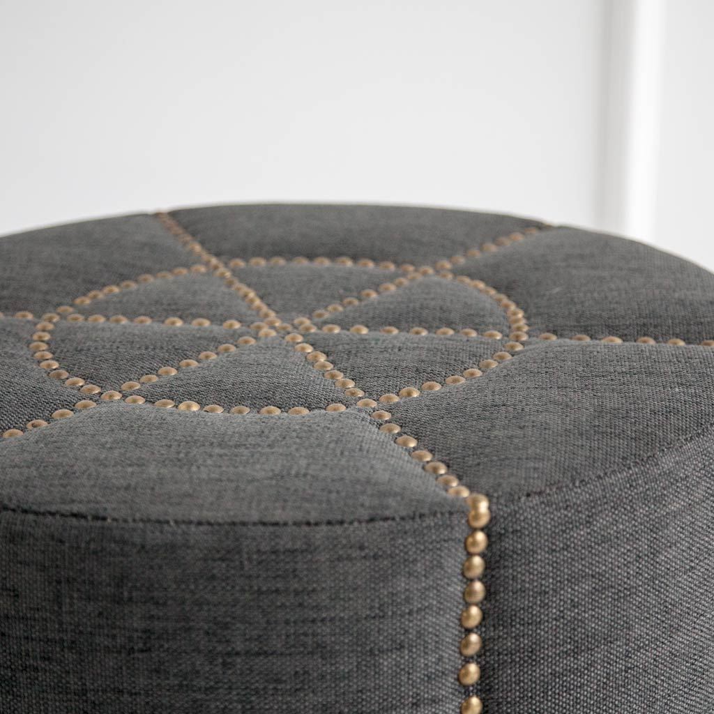 Beacon 20.5"H Gray Fabric w/ Metal Tacks Round Ottoman