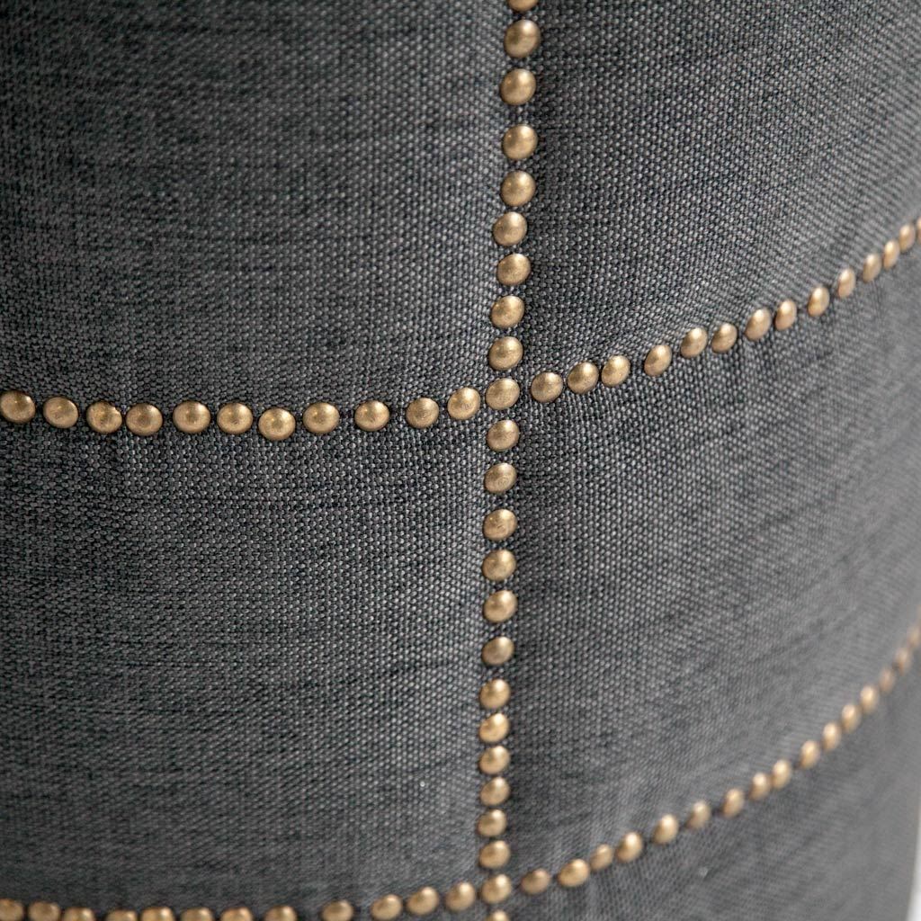 Beacon 20.5"H Gray Fabric w/ Metal Tacks Round Ottoman