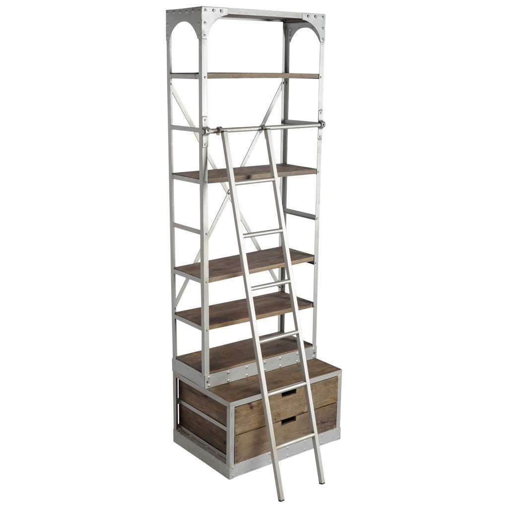 Brodie III 32L x 22W x 94H  Medium Brown Wood Silver Accent Four Shelf Shelving Unit