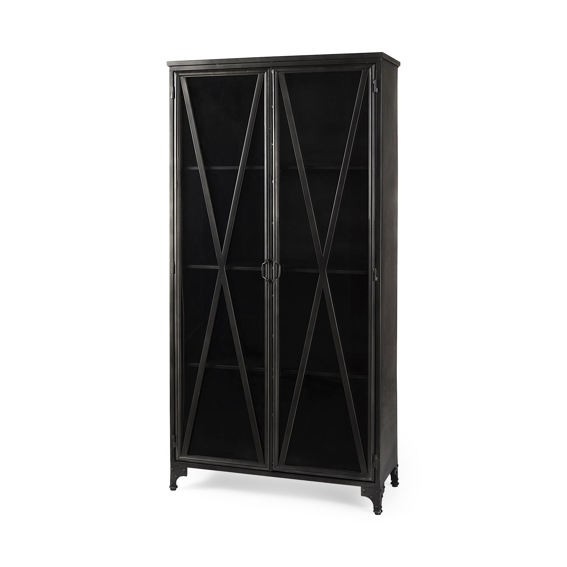 Poppy II 73.8" H Black Metal With Glass Door Display Cabinet - Central Designs