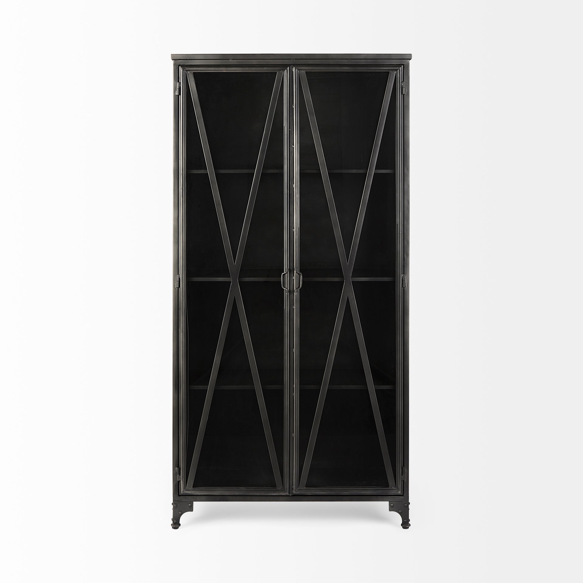 Poppy II 73.8" H Black Metal With Glass Door Display Cabinet - Central Designs