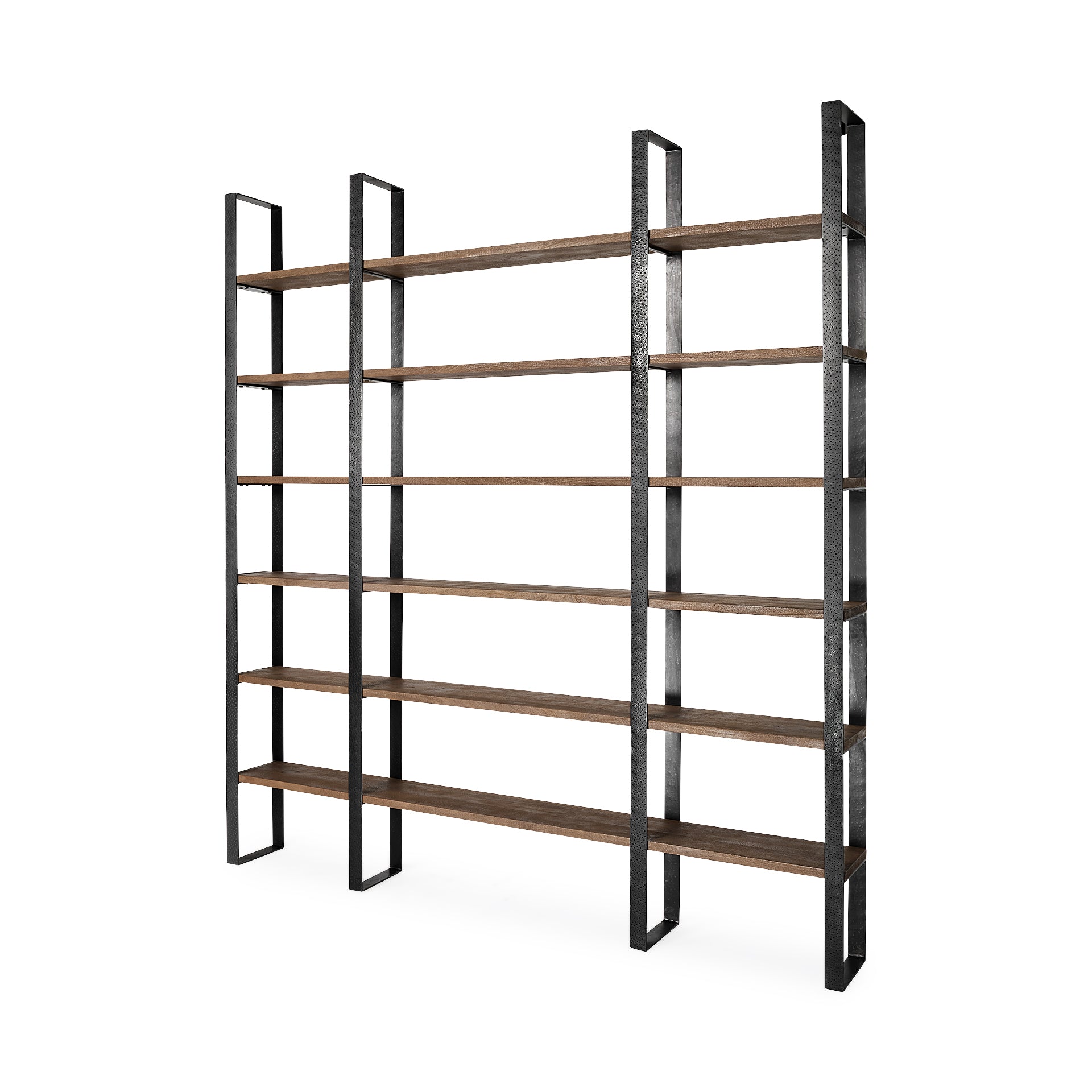 Taunton II 80L x 10.5W x 90H Dark Brown Wood And Black Iron Six Shelving Unit
