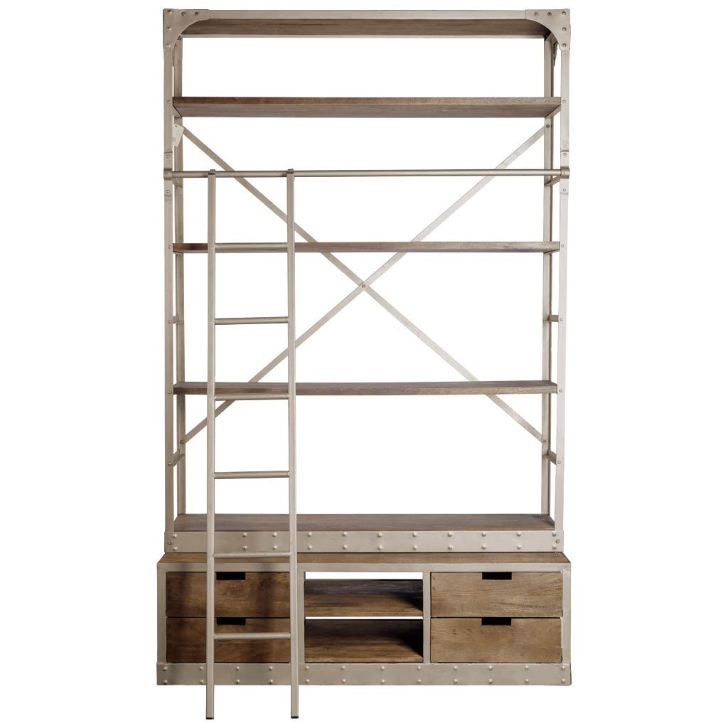 Brodie VI 57L x 20.5W x 94H Light Brown Wood Nickle Ladder Four Shelf Shelving Unit