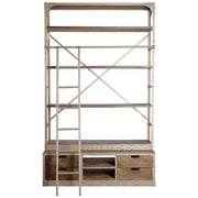 Brodie VI 57L x 20.5W x 94H Light Brown Wood Nickle Ladder Four Shelf Shelving Unit