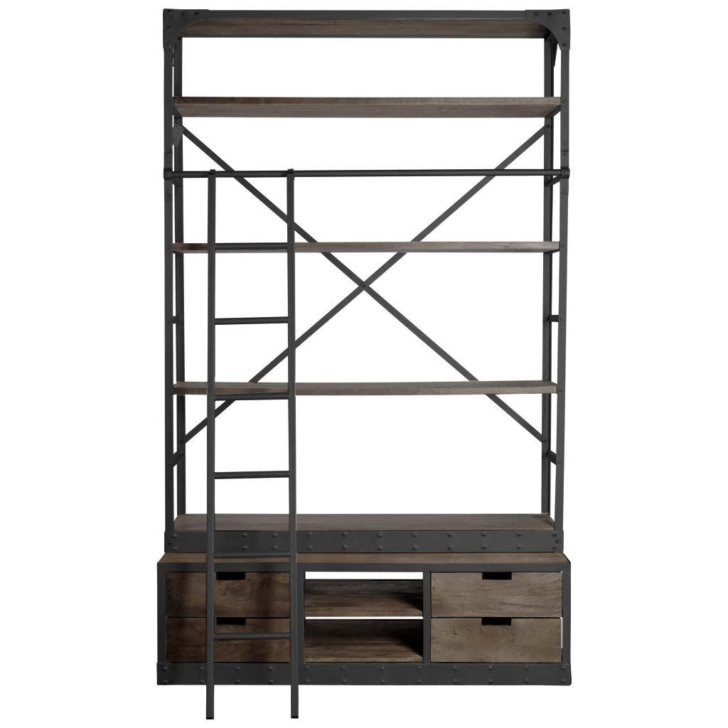 Brodie VIII 57L x 20.5W x 94H Brown Wood Gun - Metal Ladder Four Shelf Shelving Unit - Central Designs
