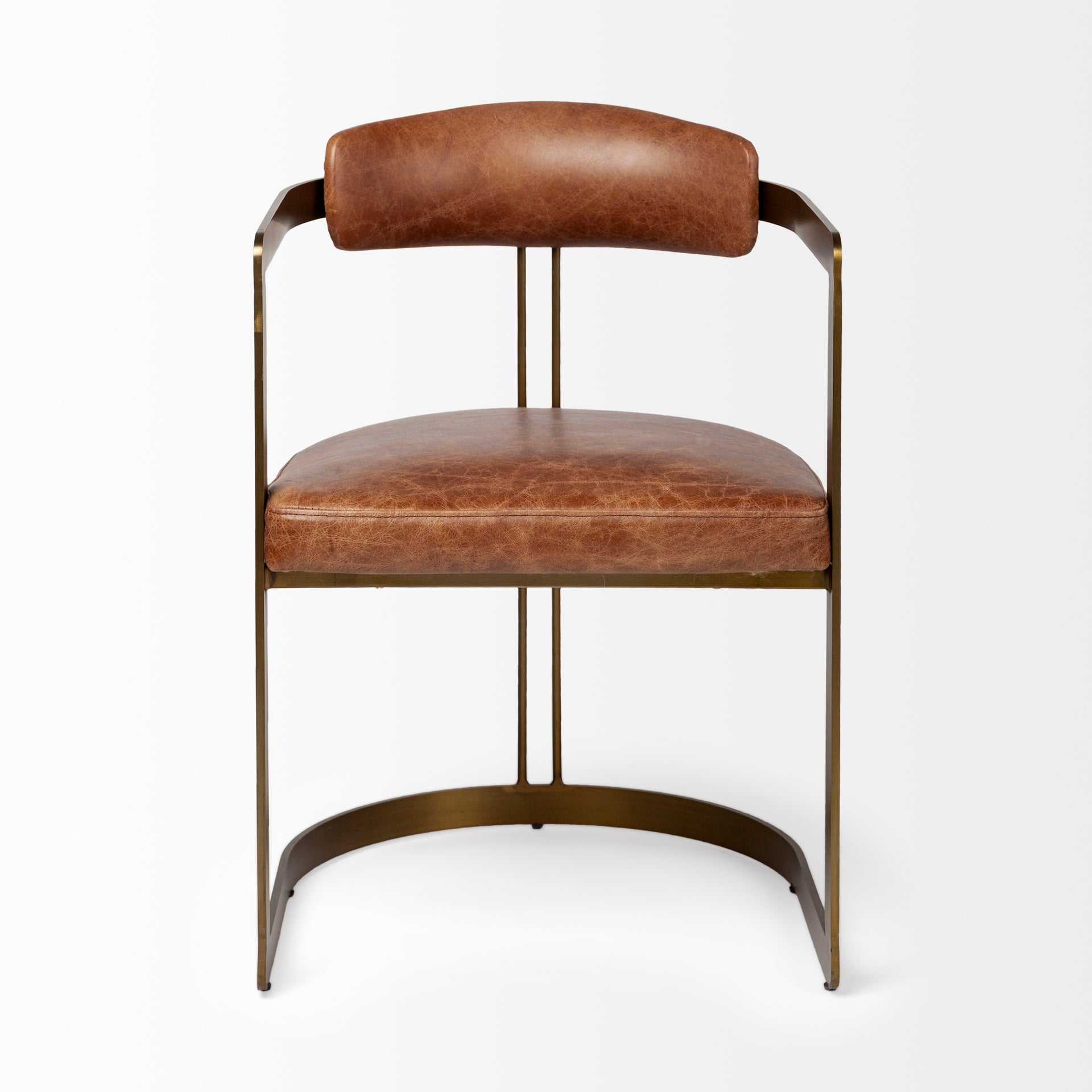 Hollyfield I Brown Leather Seat Gold Iron Frame Dining Chair