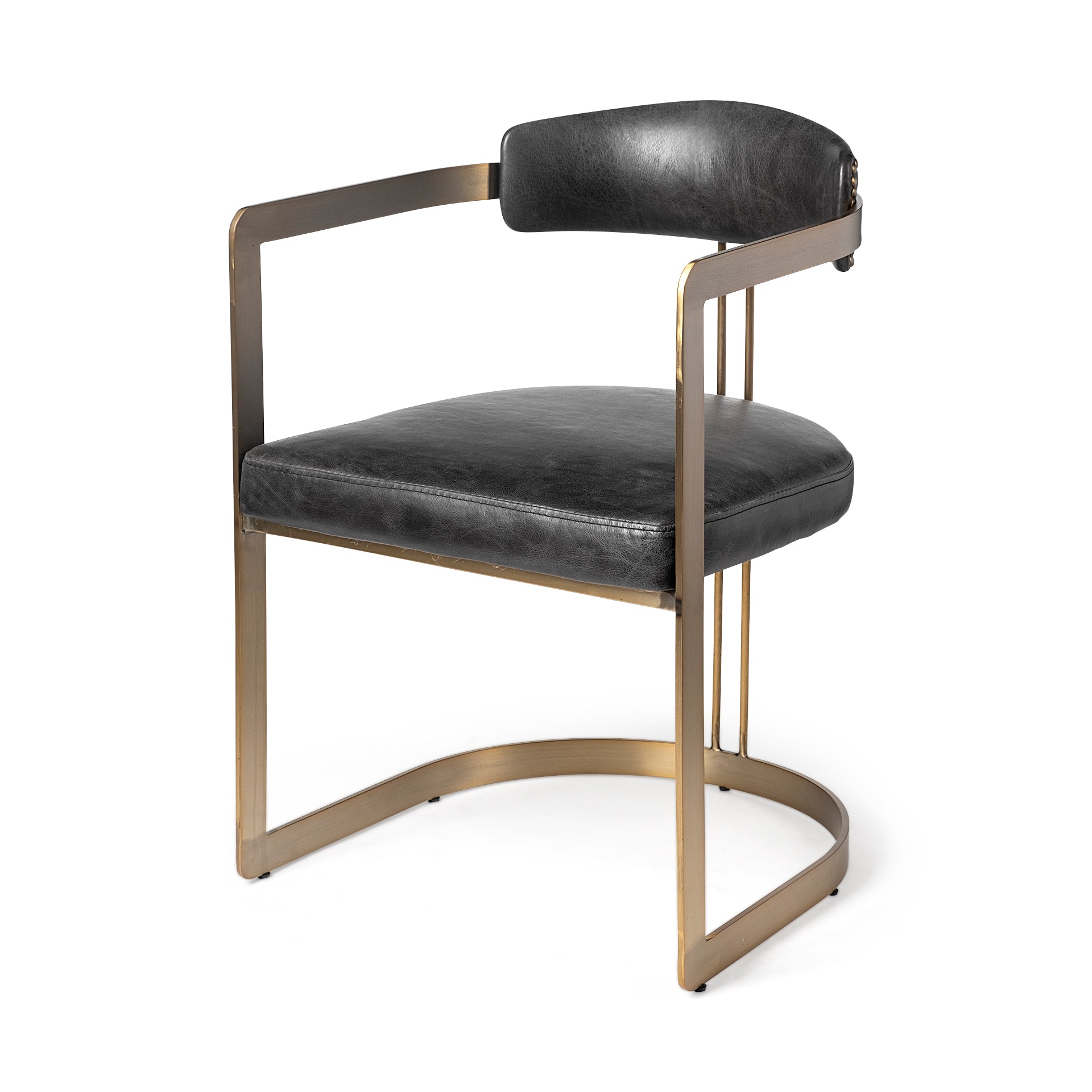 Hollyfield II Black Leather Seat Gold Iron Frame Dining Chair - Central Designs