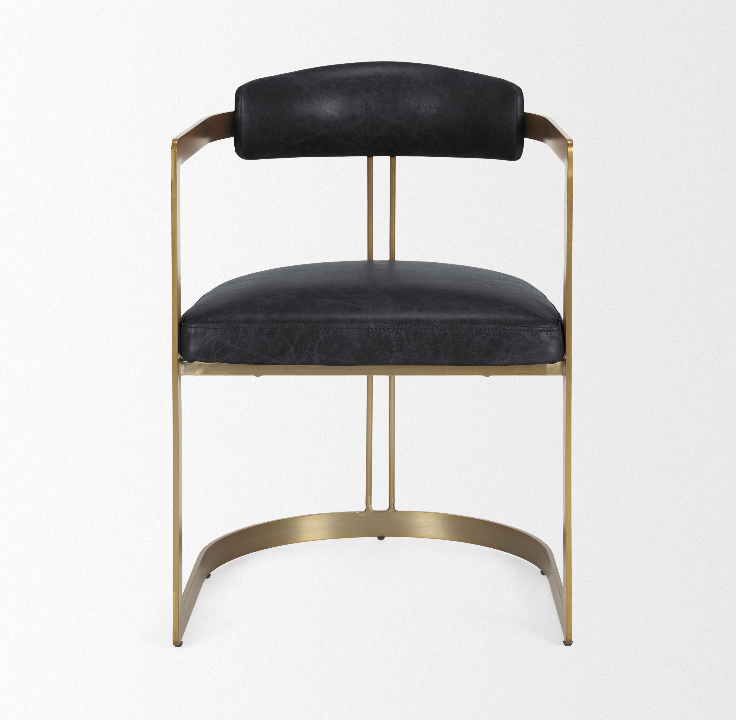Hollyfield II Black Leather Seat Gold Iron Frame Dining Chair