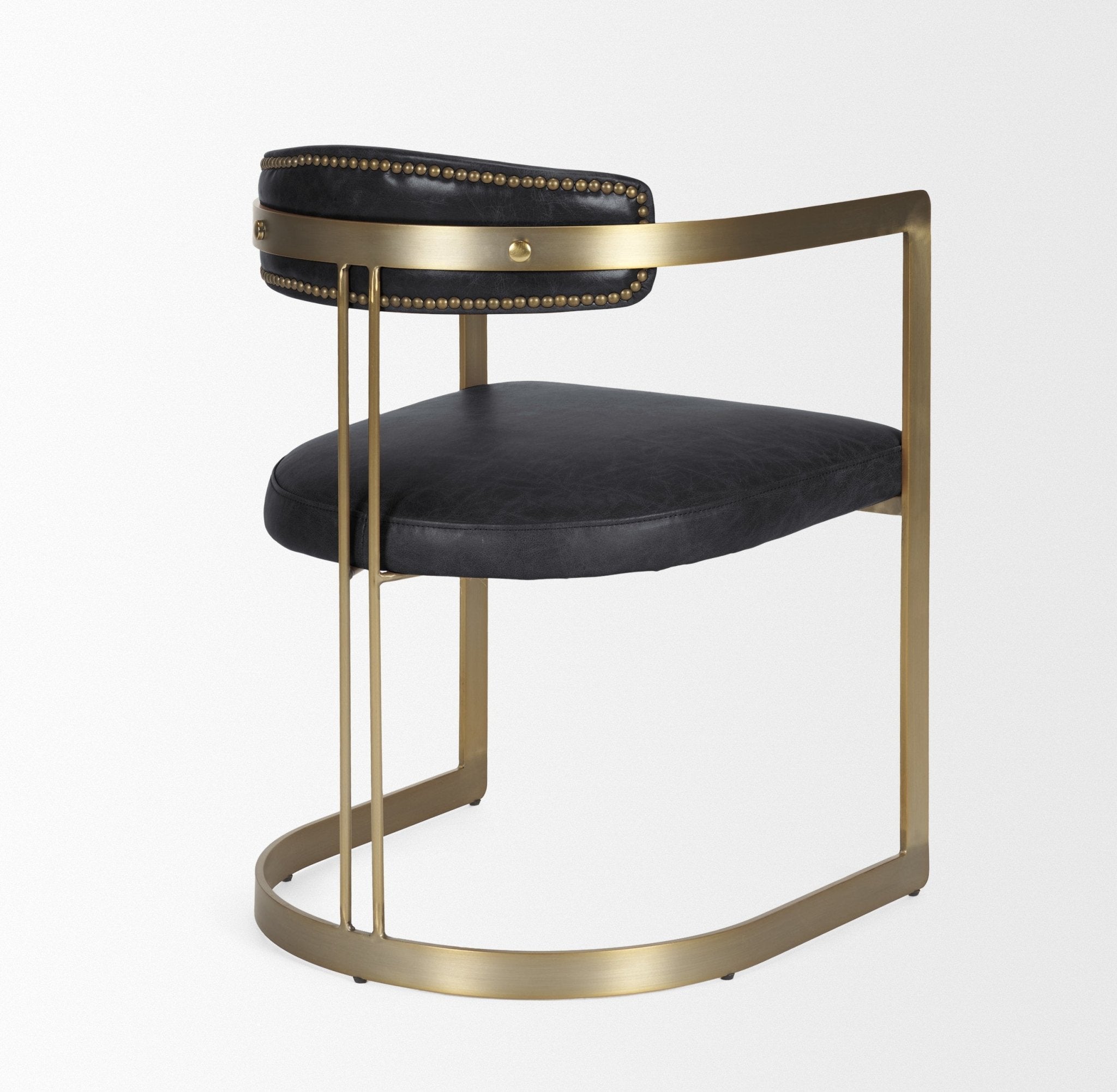 Hollyfield II Black Leather Seat Gold Iron Frame Dining Chair - Central Designs