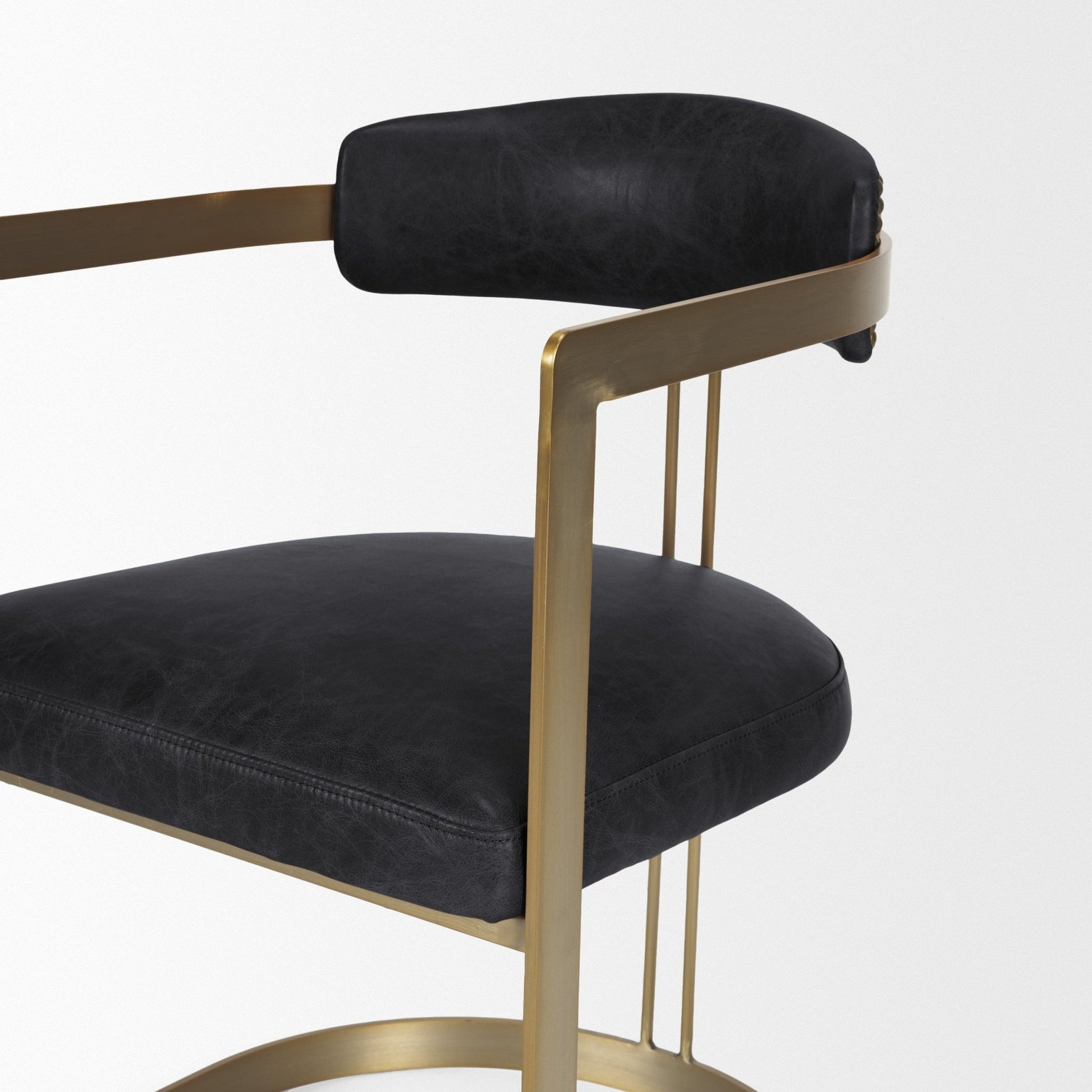 Hollyfield II Black Leather Seat Gold Iron Frame Dining Chair - Central Designs