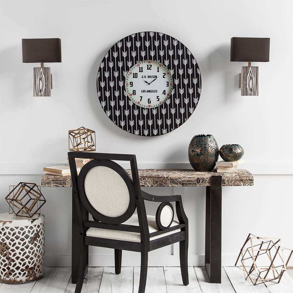 Maravilla III 11x17 Black/White Pattered Base Black Fabric Shade Wall Sconce