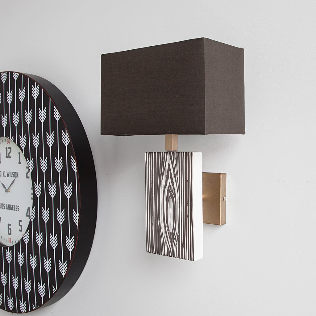 Maravilla III 11x17 Black/White Pattered Base Black Fabric Shade Wall Sconce