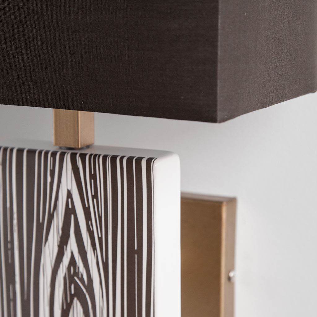Maravilla III 11x17 Black/White Pattered Base Black Fabric Shade Wall Sconce