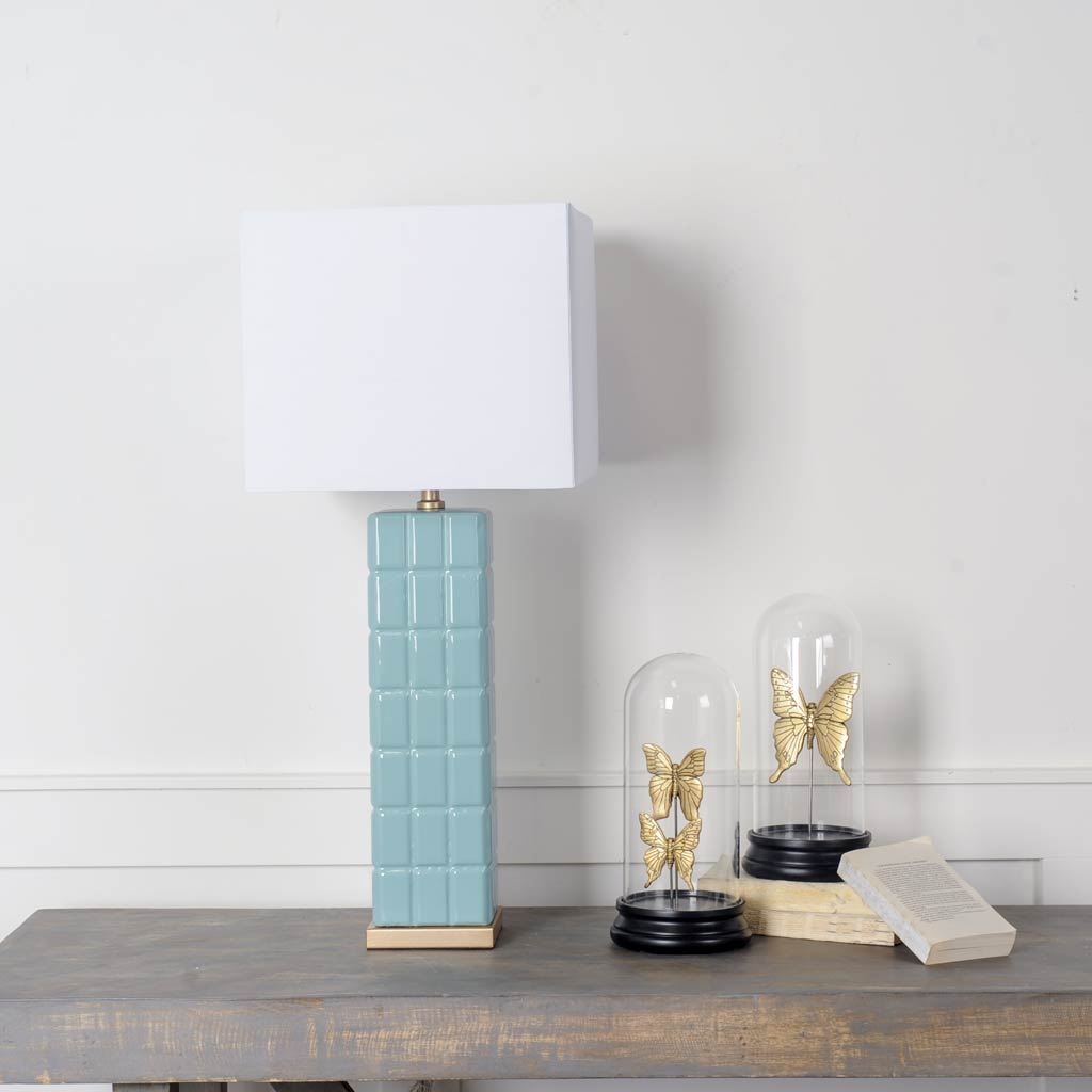 Berkley II (30"H) Sky-Blue Ceramic Rectangular Base w/ White Shade Table Lamp